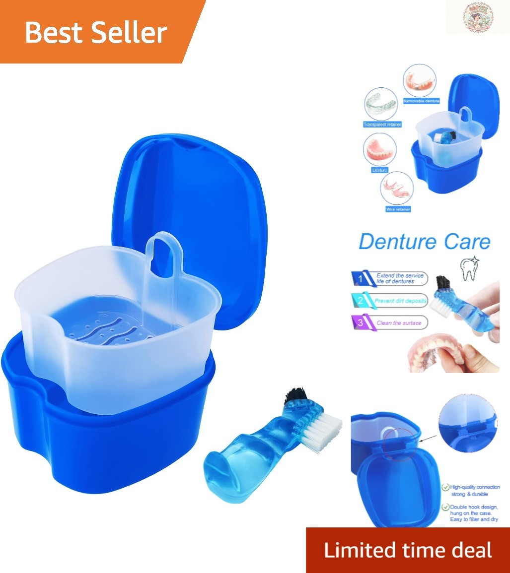 Elegant Dark Blue Travel Mouthguard Cleaning Case with Detachable Drain Basket