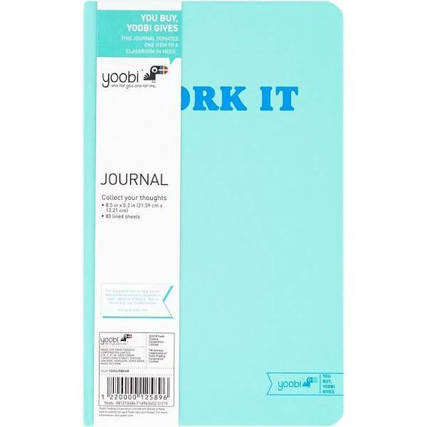 Yoobi Teal Journal Diary Notebook Lined WORK IT (5.2in x 8.5in) 80 Sheets