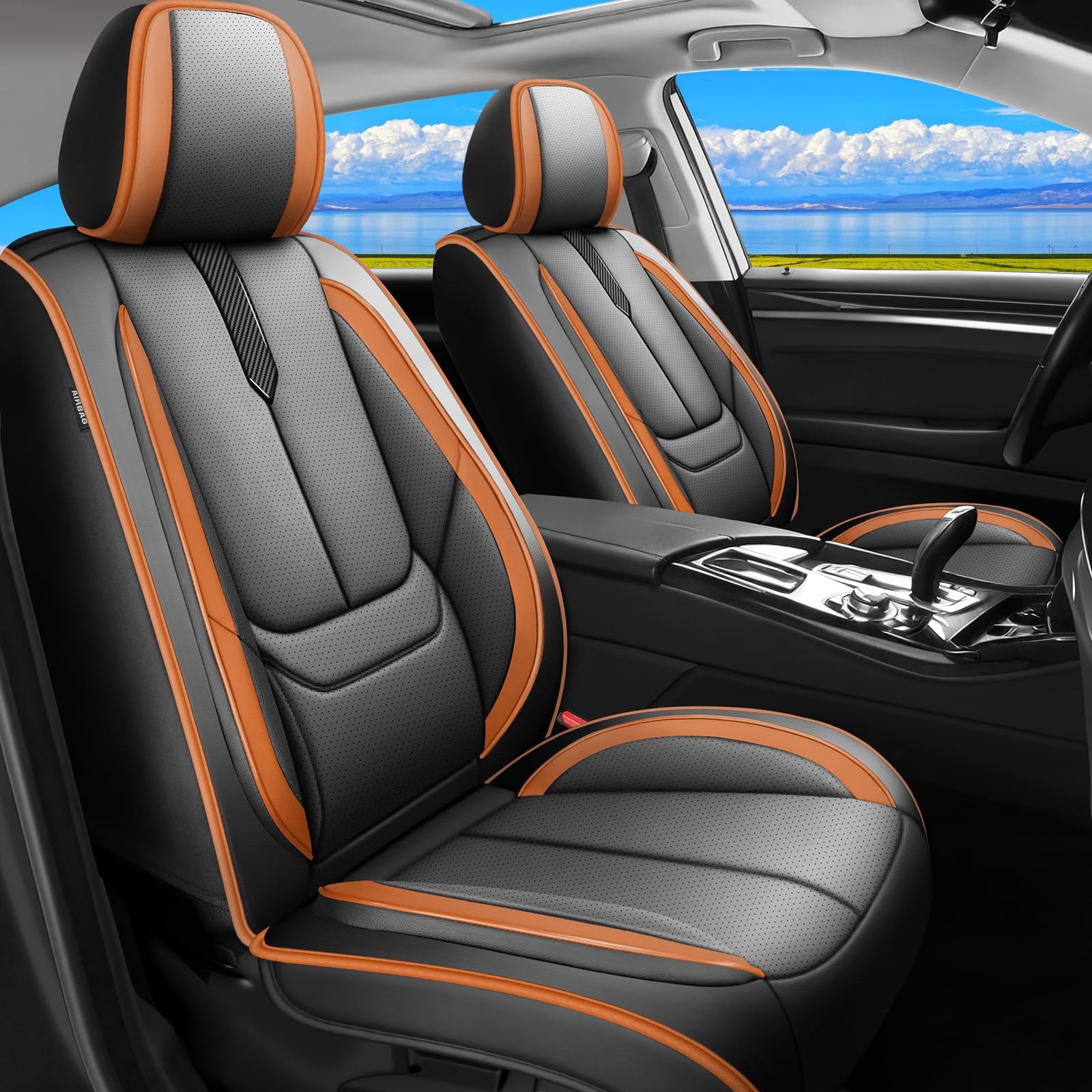 Car Seat Covers Chevy Malibu 2009-2026 2PCS Front Black-Brown Leather Airbag