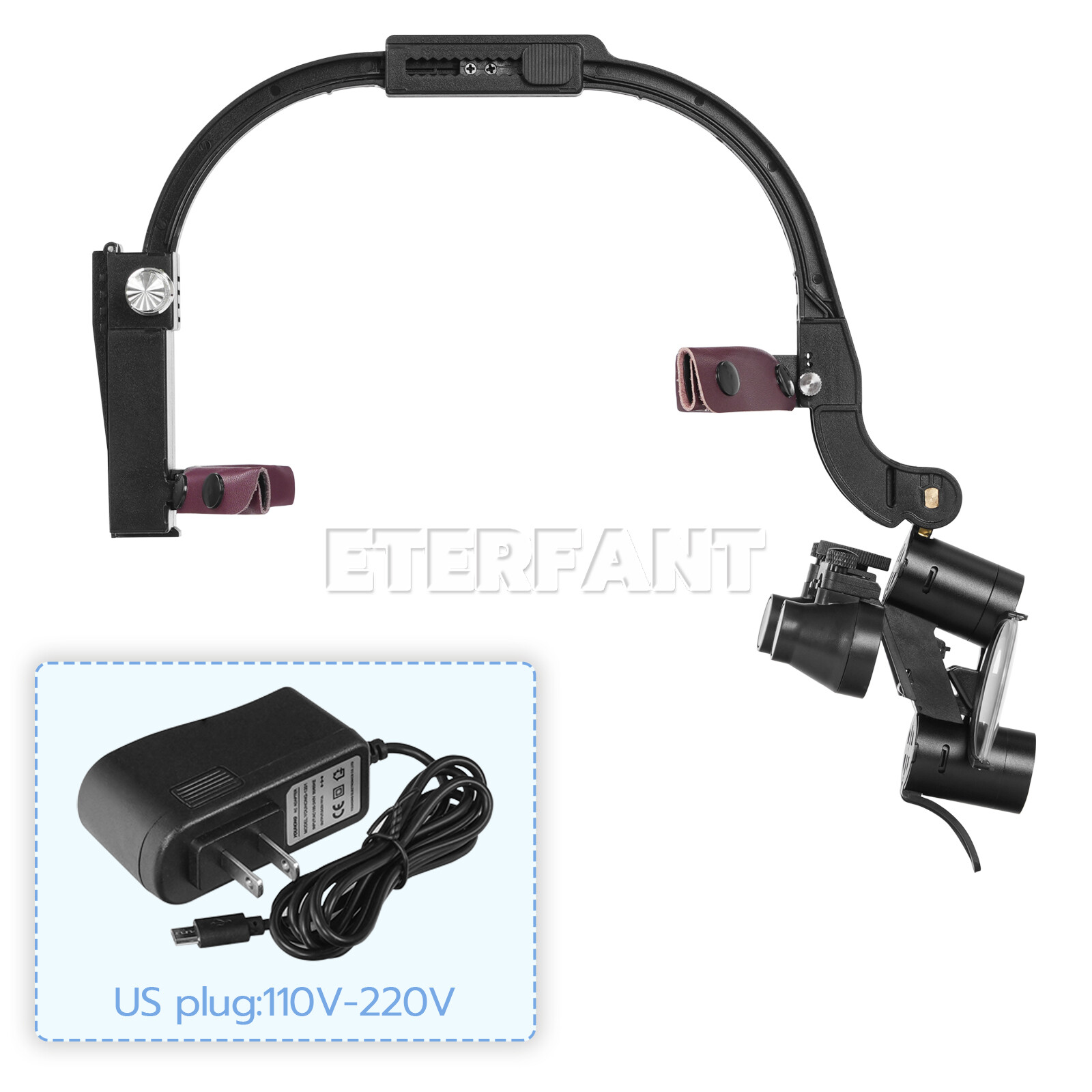 ETERFANT 3.5X Dental Surgical Headband Binocular Loupe w/ 5W LED Head Light 2Led