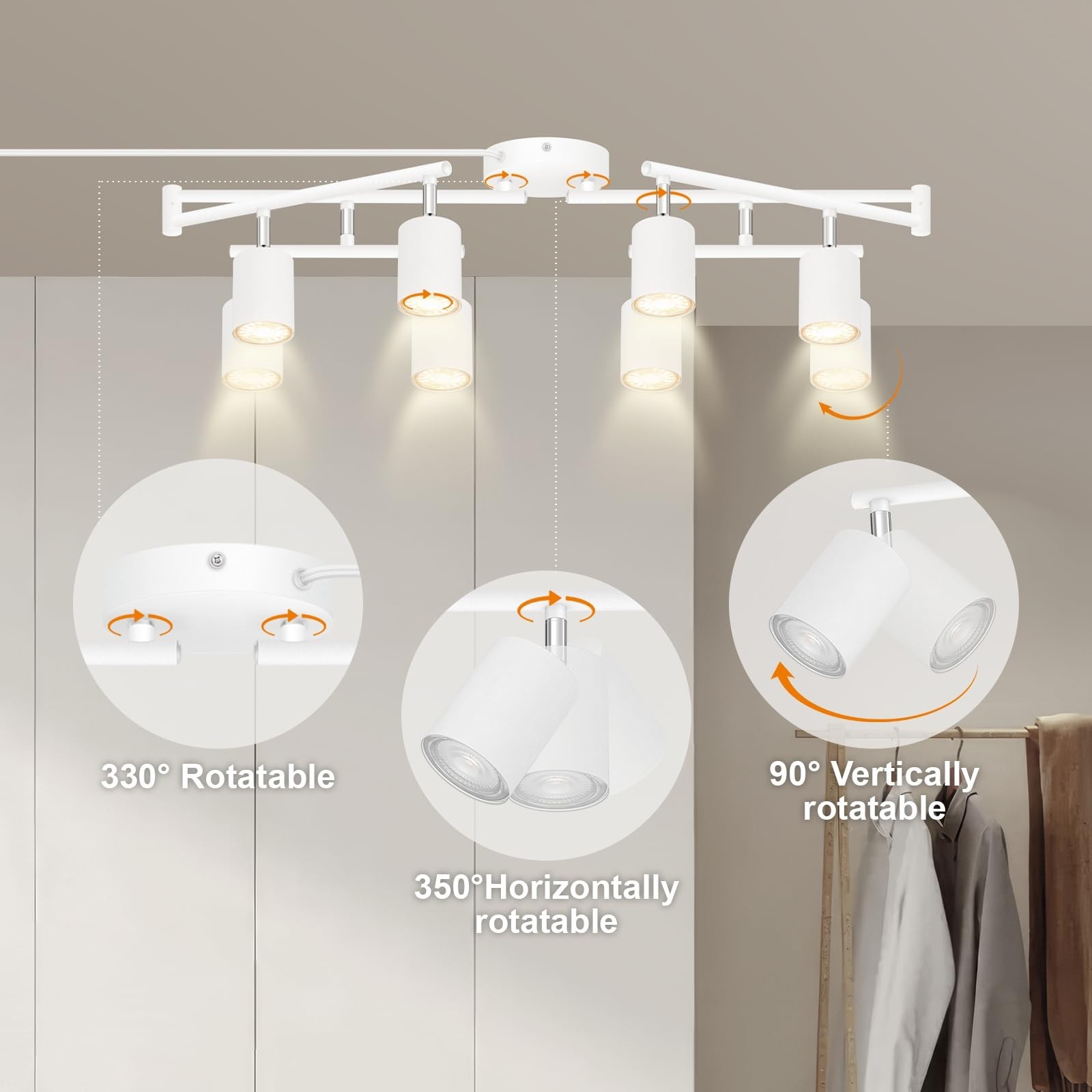 Plug in Track Lighting LED, Track Lighting Fixtures Ceiling, White 8-Light Ki…