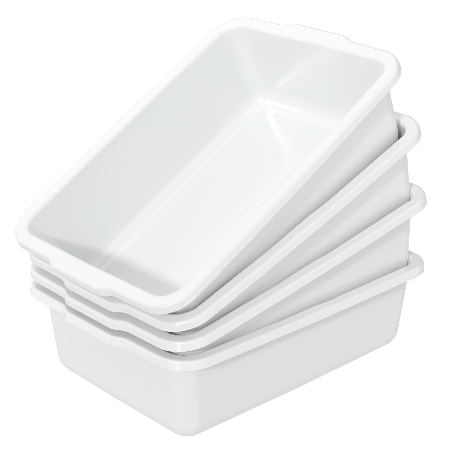 22 L Plastic Large Commercial Bus Tubs, 4-Pack Utility Tote Bus Box, White