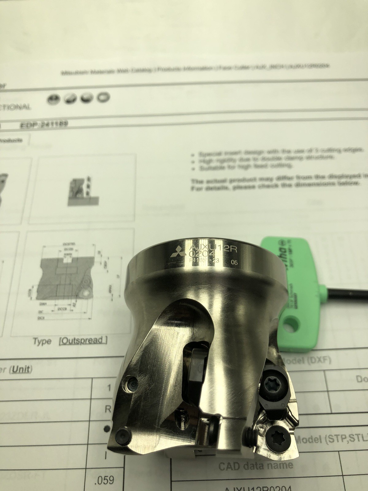 NEW MITSUBISHI AJXU12R0204 2» Face Cutter 0.75 Arbor EDP# 241189.See Photo’s.