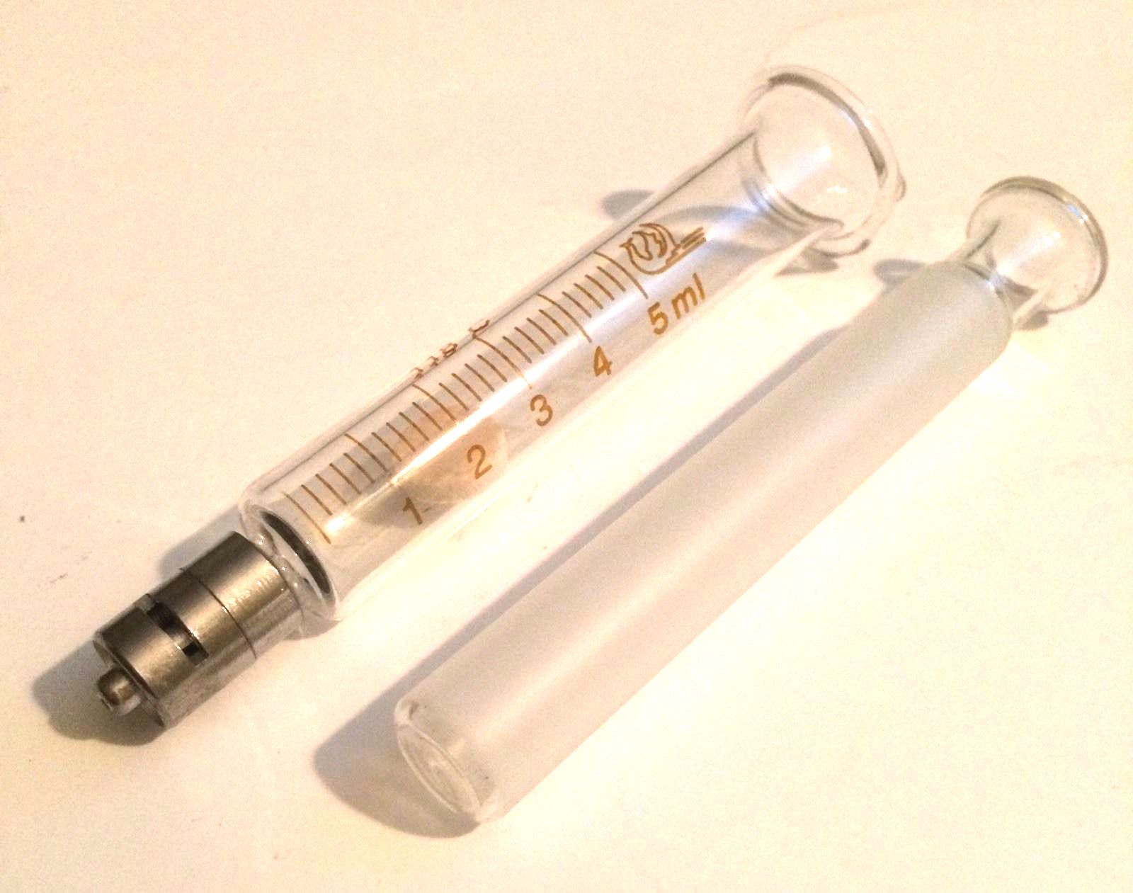 5 mL 5 cc GLASS SYRINGE LUER LOCK TIP TO SLIP TIP DISPENSER NEW REUSABLE USA