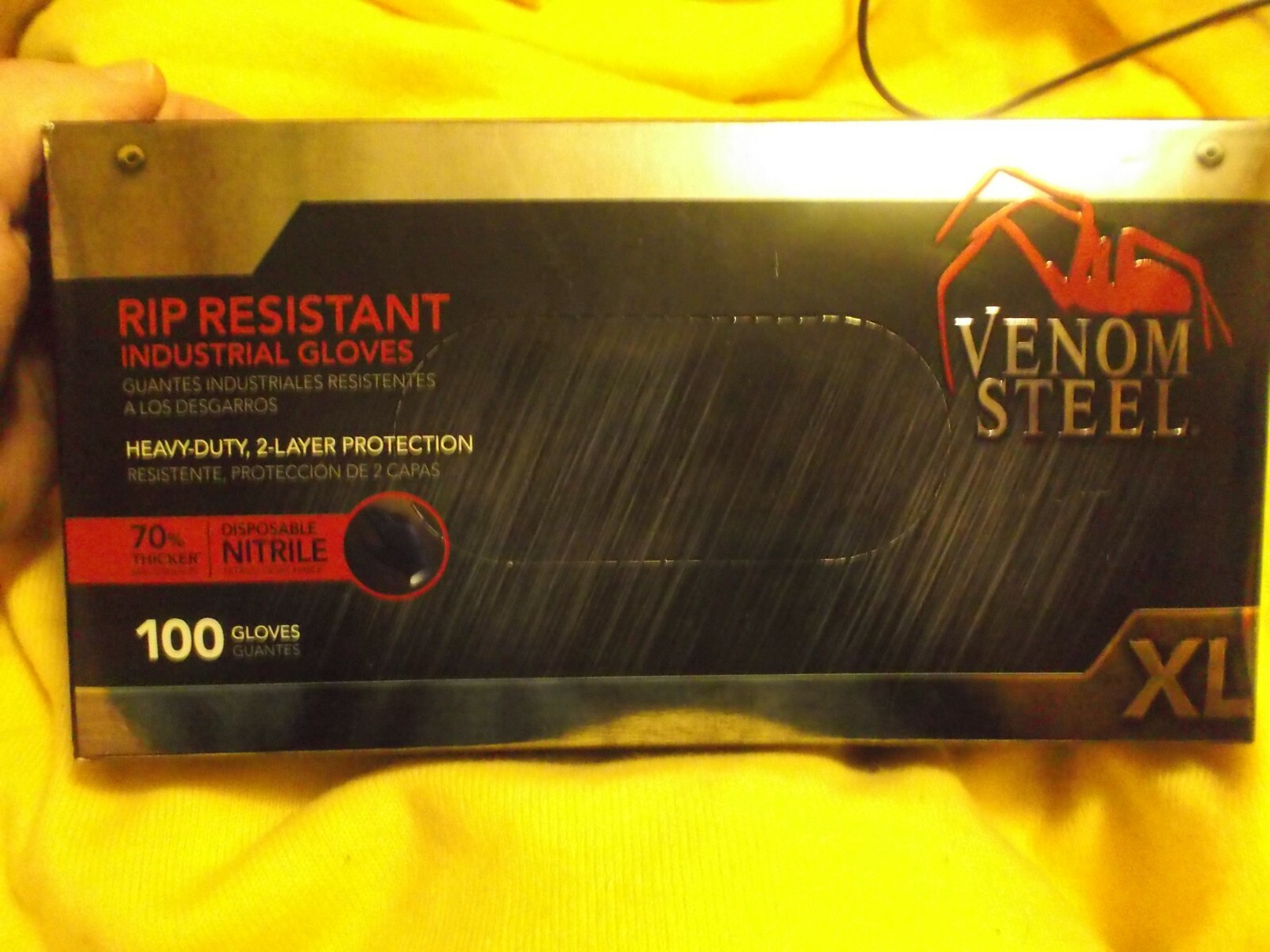 New Box of 100 Venom Steel Black Nitrile Safety Gloves-Sz XL