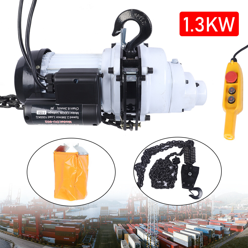 1000kg/2205lbs Electric Chain Hoist Single Phase Hoist Crane 10 FT Chain 1.3KW