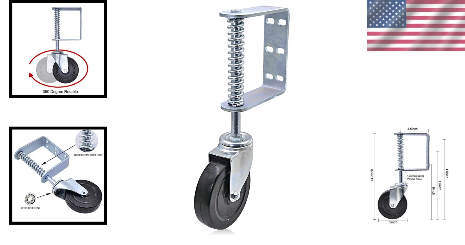 250Lb 5-Inch Heavy Duty Gate Caster – Durable Powder-Coated Steel & Rubber Wheel