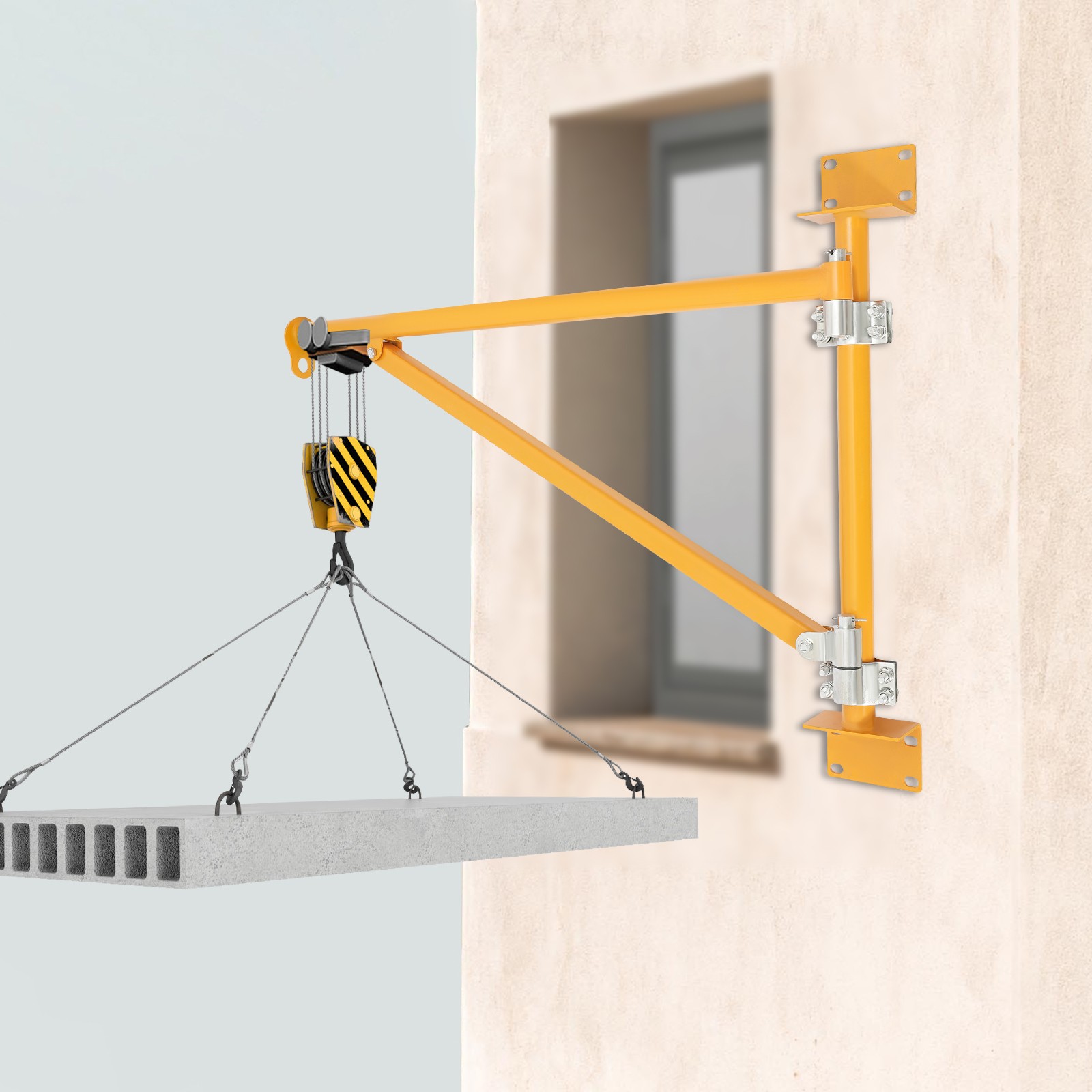 Wall Mount Jib Crane Bracket, 200kg Capacity Swing Arm Hoist, Orange Alloy Steel