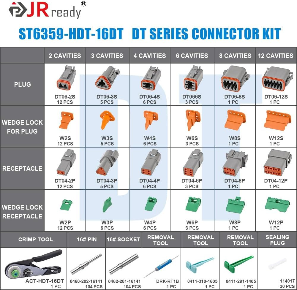 Deutsch Connector Kit 2-12 Pin DT Series Solid Contacts Crimper Removal Tool Kit