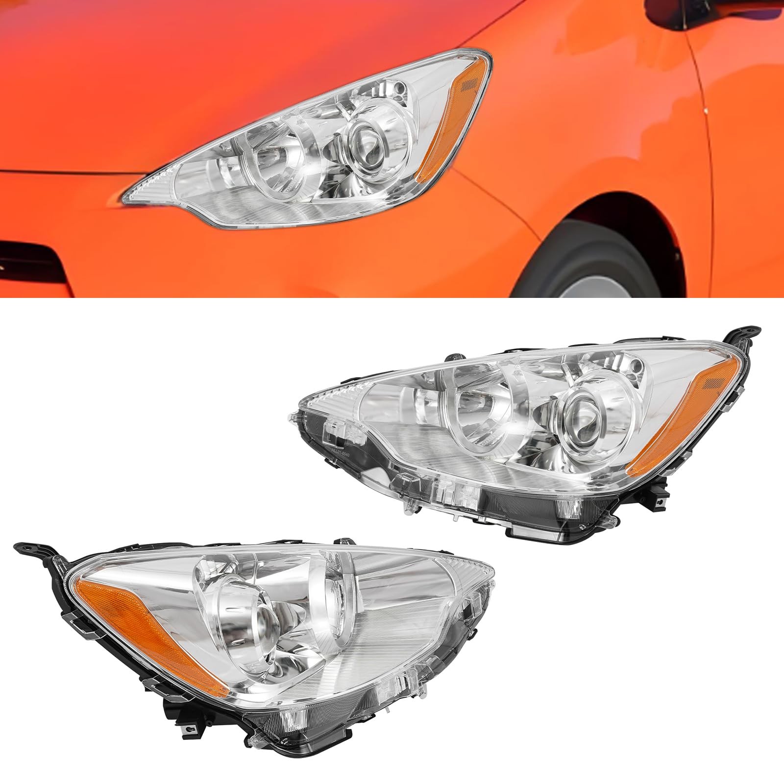 Halogen Headlamp Assembly For 2012-2014 Toyota Prius C Pair 3Pin Left Right