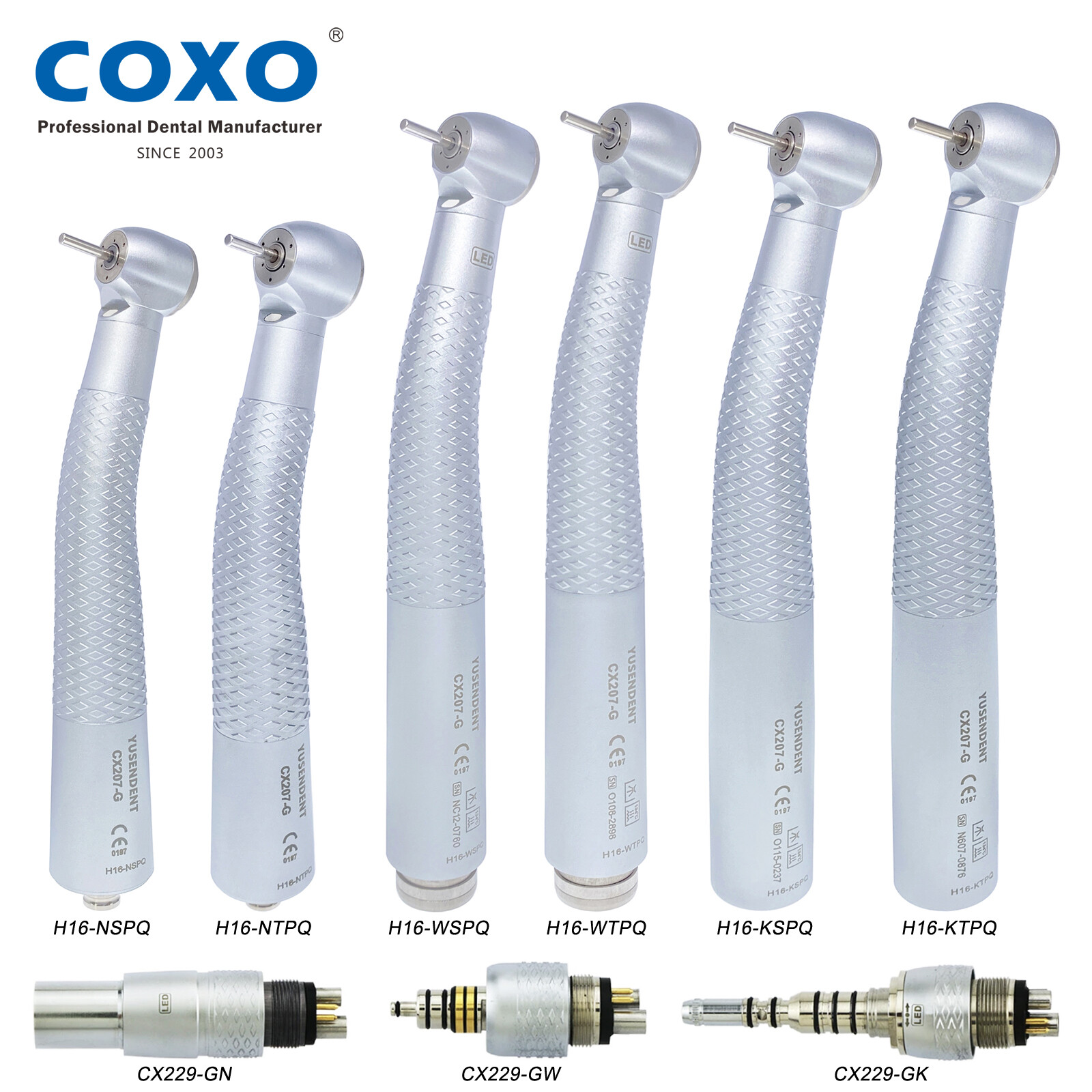 COXO YUSENDENT CX207-G H16 Dental Fiber Optic LED High Speed Handpiece Turbine