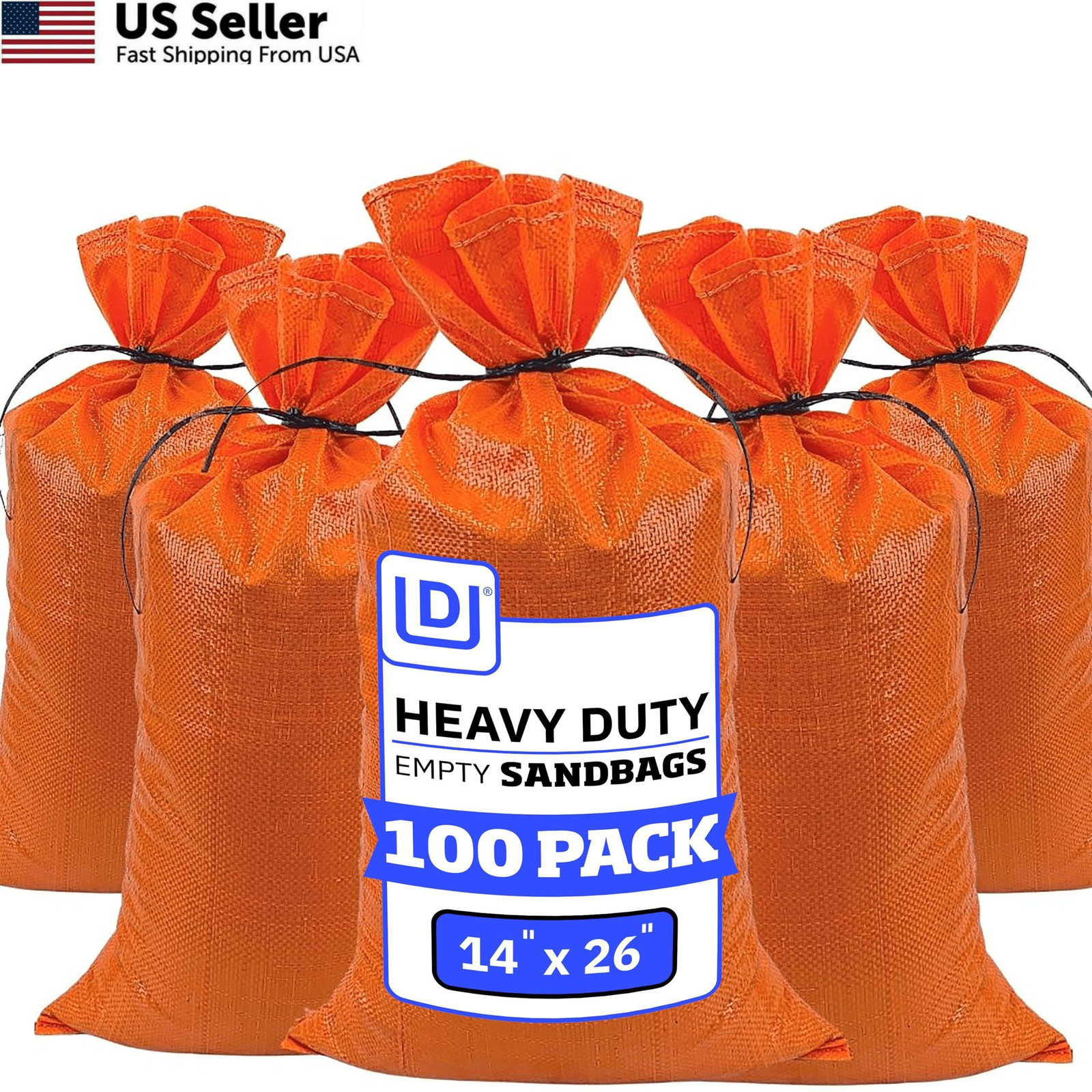 DURASACK Heavy Duty Sand Bags with Tie Strings Empty 100 Sandbags, Orange