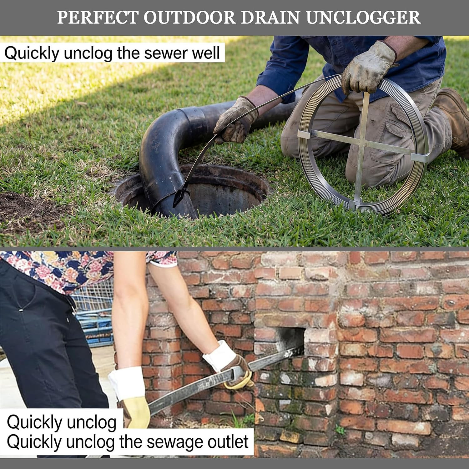 Heavy Duty Manual Drain Snake, 49.2Ft/15M Manganese Steel Drain Auger, 1.18Inch