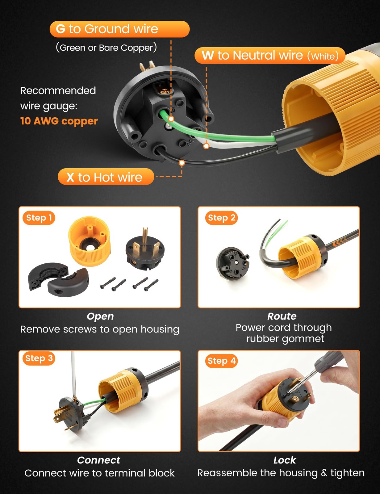 30A 125V NEMA TT-30P RV Plug 3 Prong Generator Replacement Male Connector