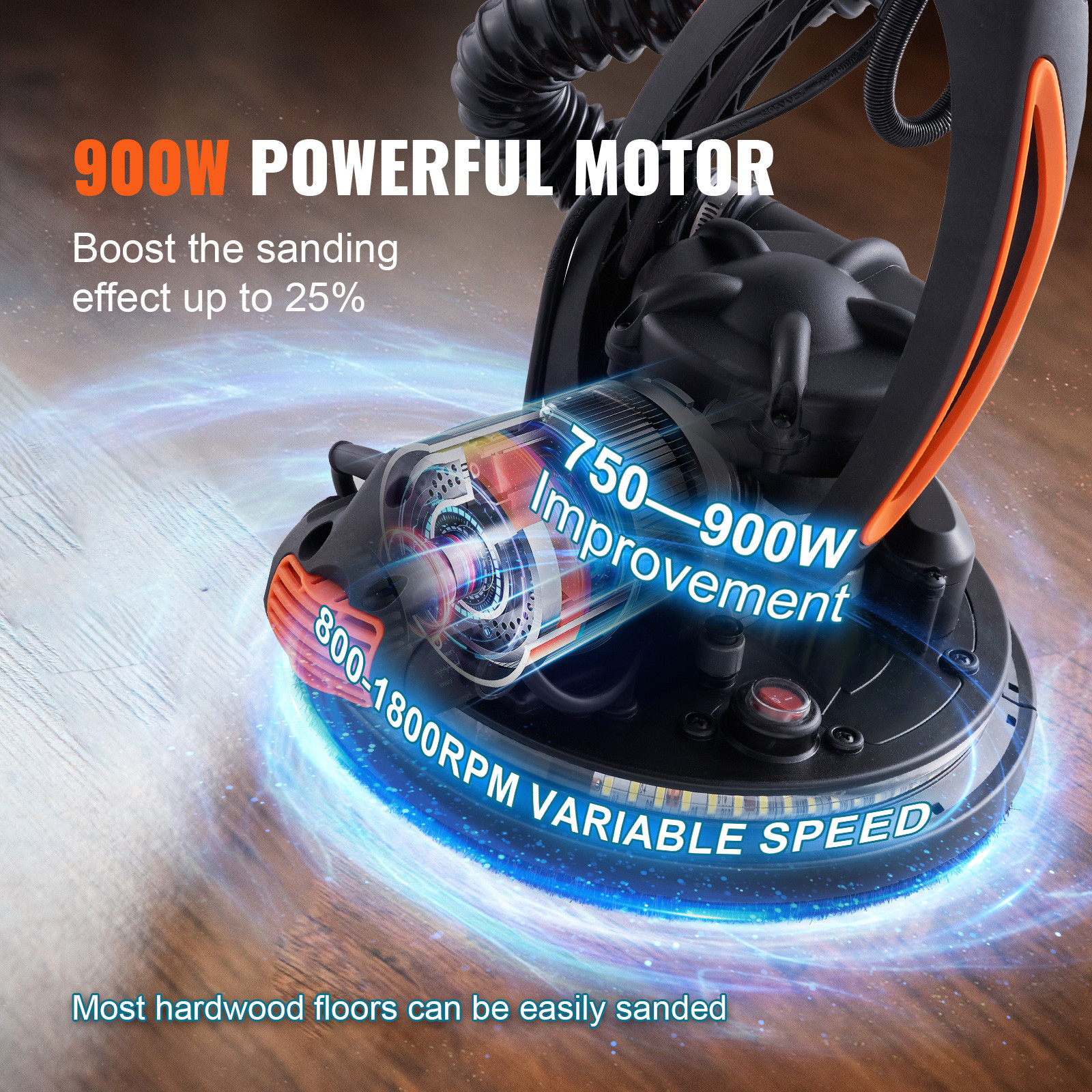 VEVOR Drywall Sander 900W Brush Motor 800-1800RPM Variable Speed & Self-Suction