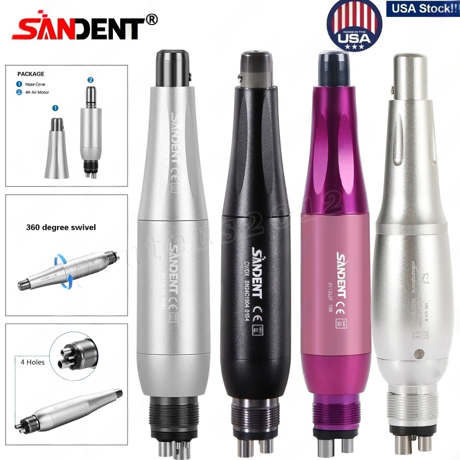 Dental Hygiene Prophy Handpiece Air Motor 4Holes 4:1 Nose Cone 360°Swivel