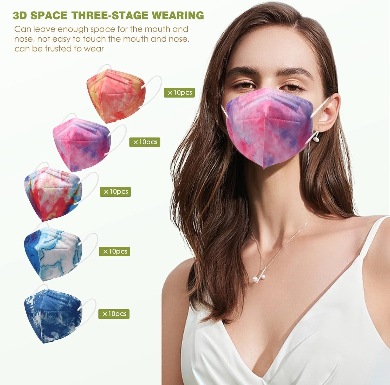 KN95 Face Masks for Adults, 50 Pack 10 Colors Disposable KN95 Masks, 5 Layer …
