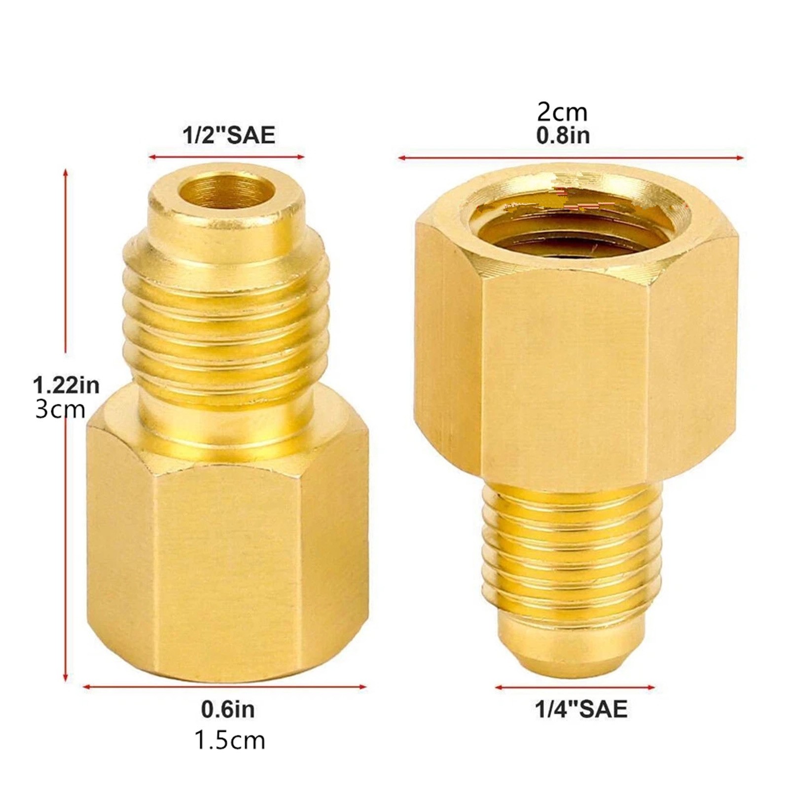 Brass Refrigerant Adapters Kit for R12 R134a Systems Vacuum Pump Port Connection