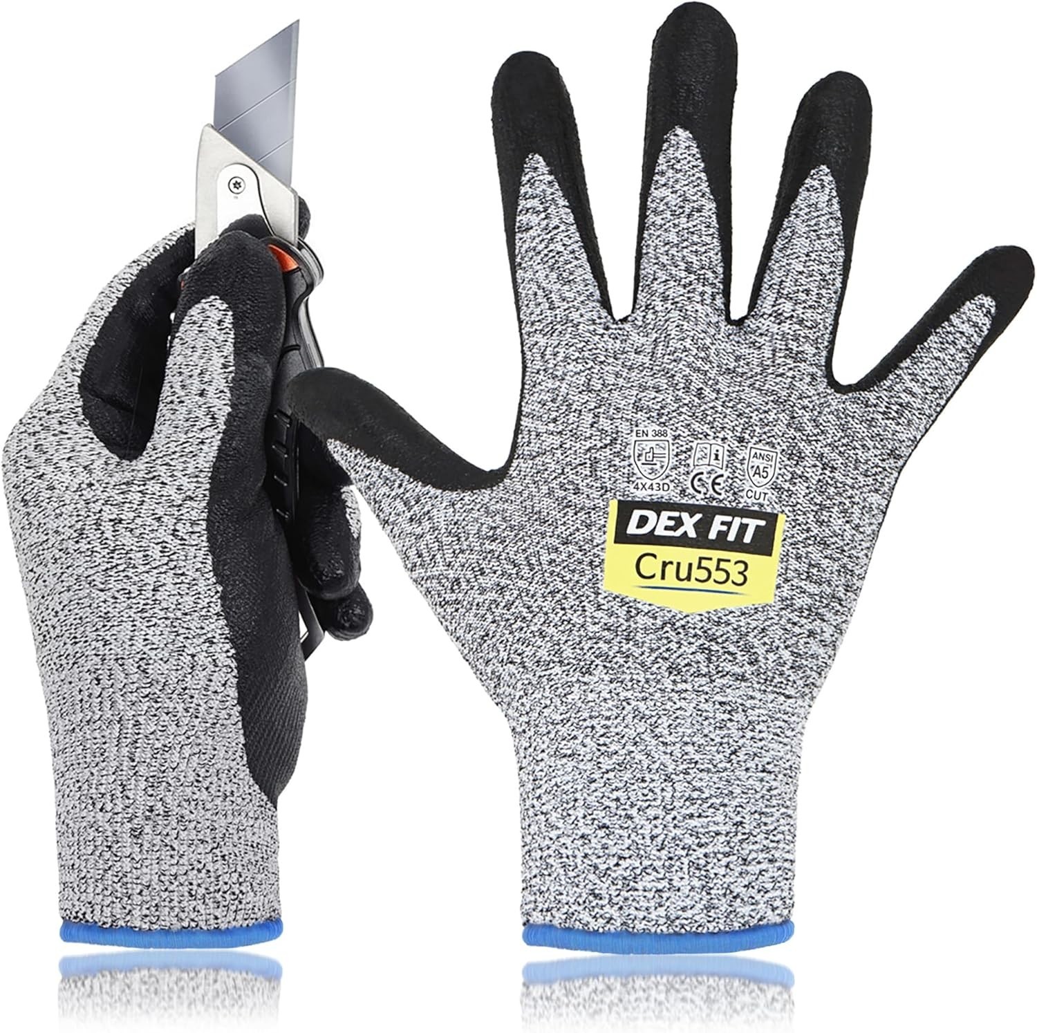 Level 5 Cut Resistant Gloves Cru553, 3D-Comfort Fit, Firm Grip, Thin & Lightw…