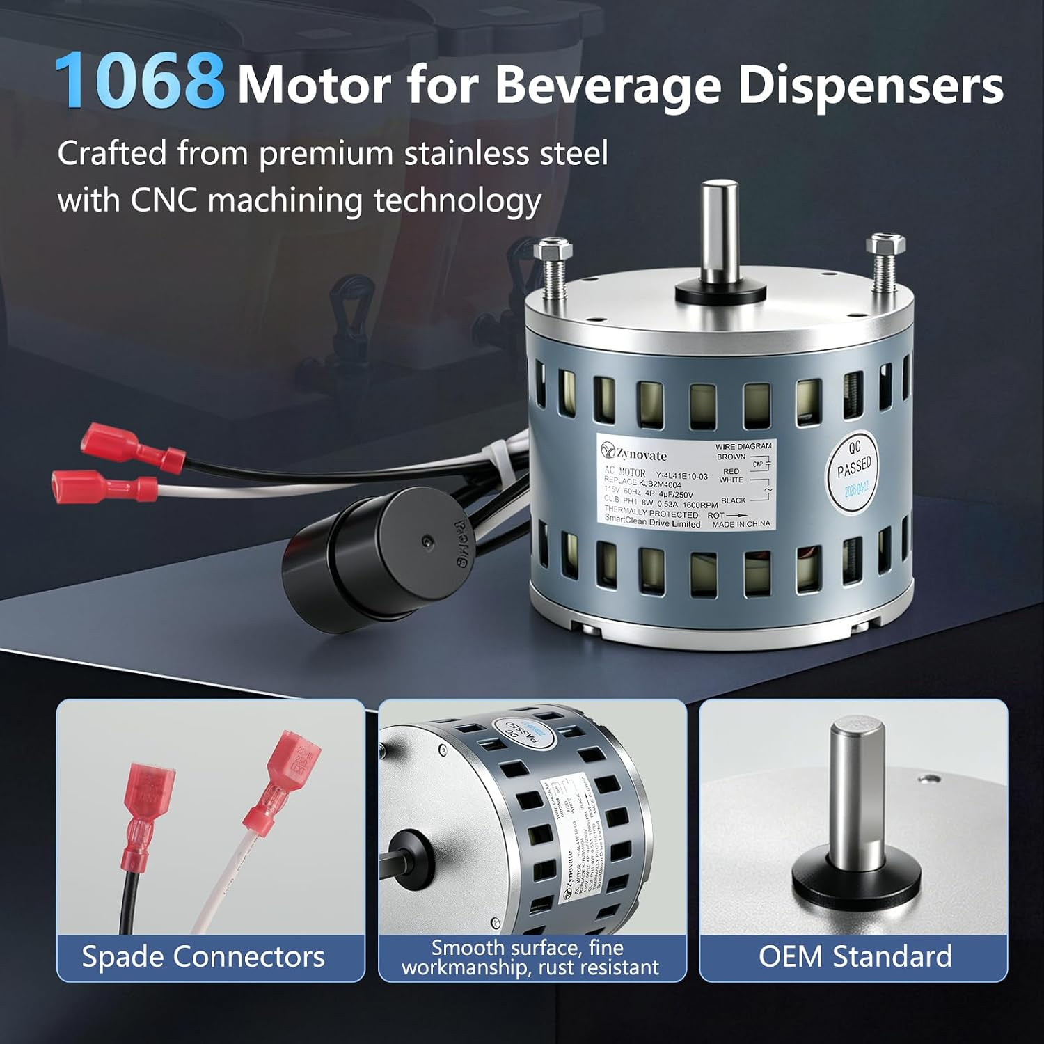 1068 Motor for Beverage Dispensers, 8W 1600 RPM 115V 60 HZ 0.53A, 1068 Pump Moto