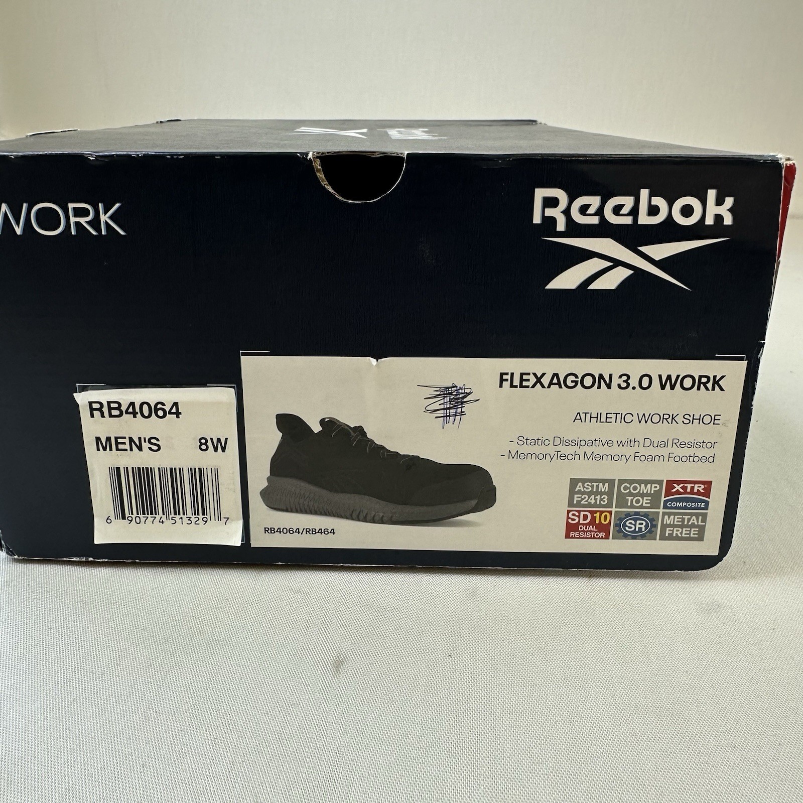 Reebok Flexagon 3.0 Work Shoes Athletic Sneaker Composite Toe Black Mens Sz 8 W