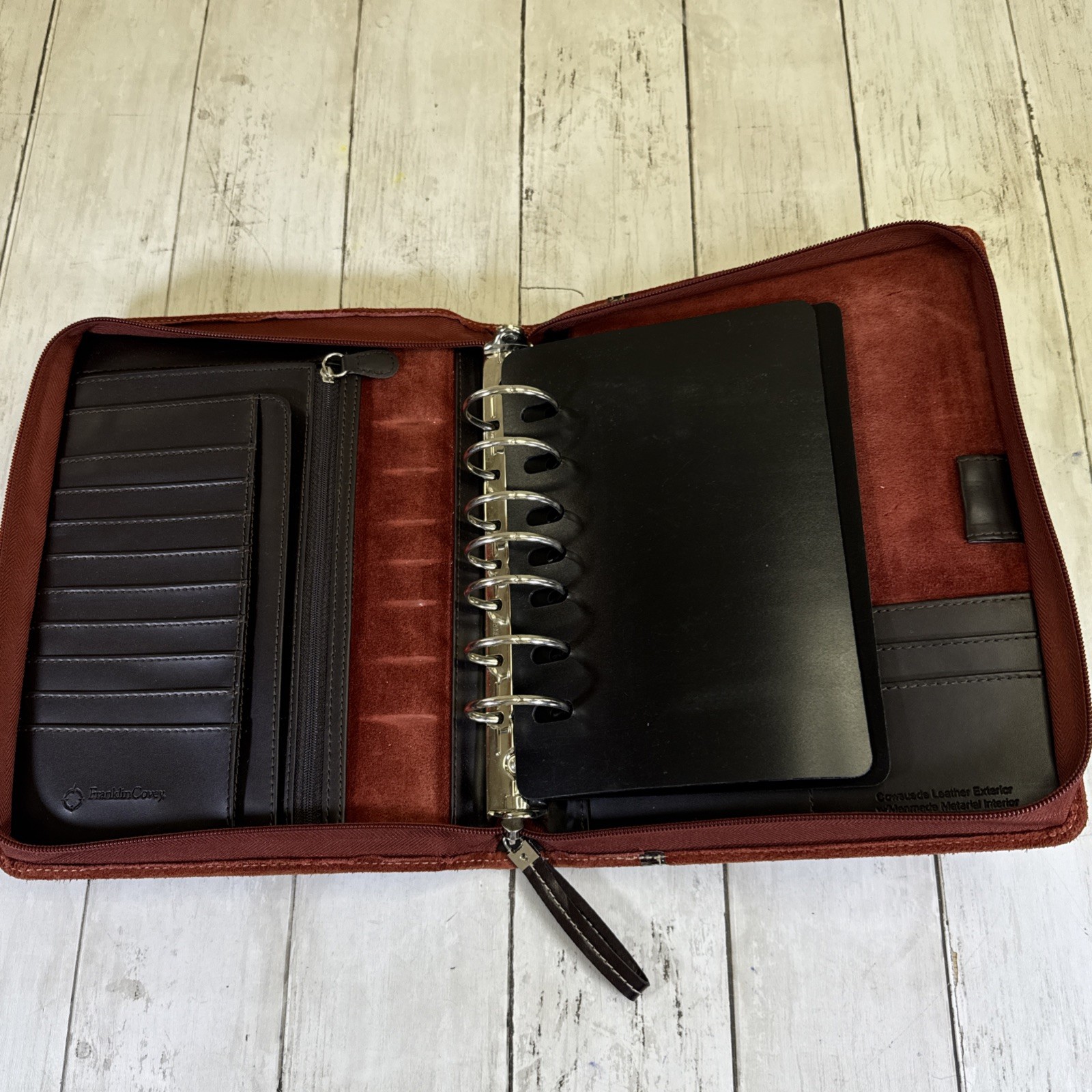 Franklin Covey Cow Suede Leather Zip Around Portfolio Organizer Planner 7 ring