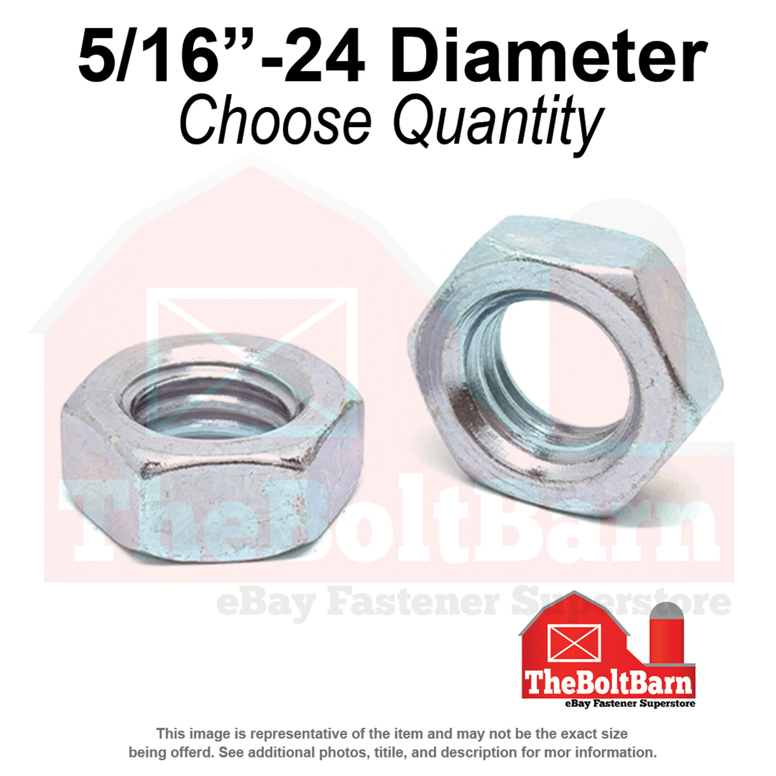 5/16″-24 Grade A Hex Jam Nuts Zinc Clear Fine Thread (Pick Quantity)