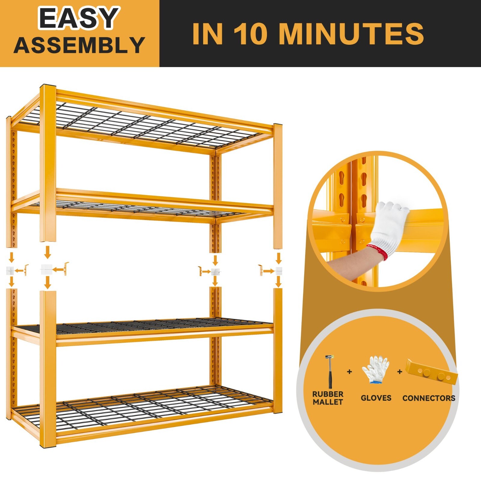 1Pcs Garage Shelving Heavy Duty Storage Shelves for Warehouse Basement,Yellow