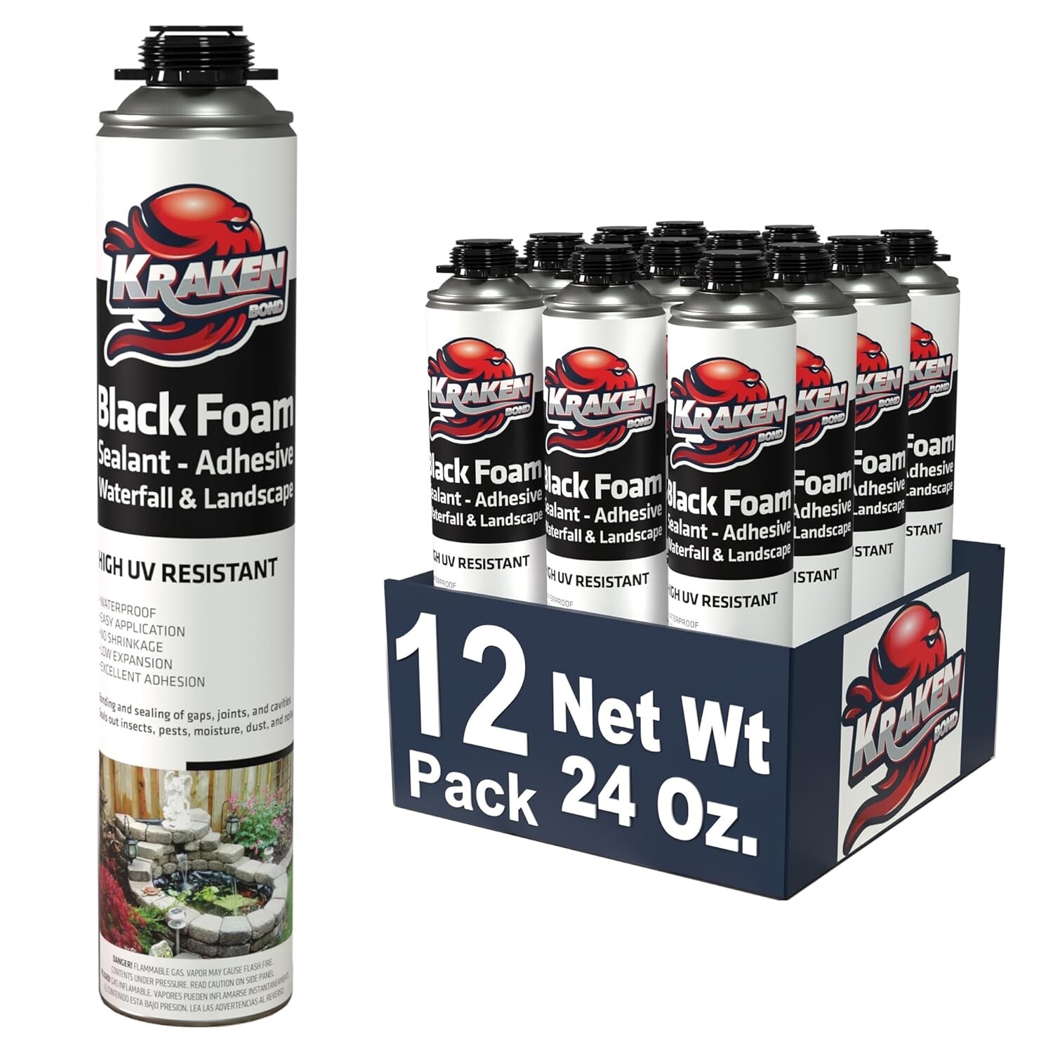 Kraken Bond Black Spray Waterfall Foam Sealant – ( 12x24oz) I 12 Pack