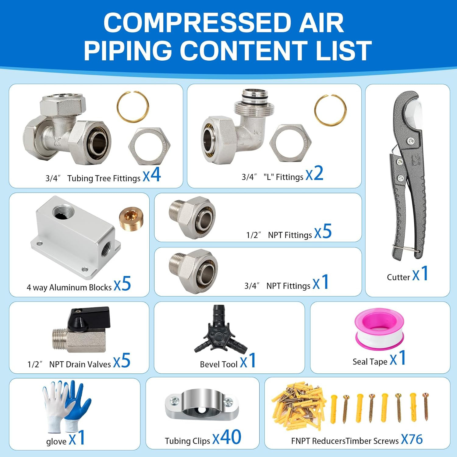3/4″×100&200&300Ft Compressed Air Line Kit for Shop/Garage, Hdpe-Aluminum Rapid