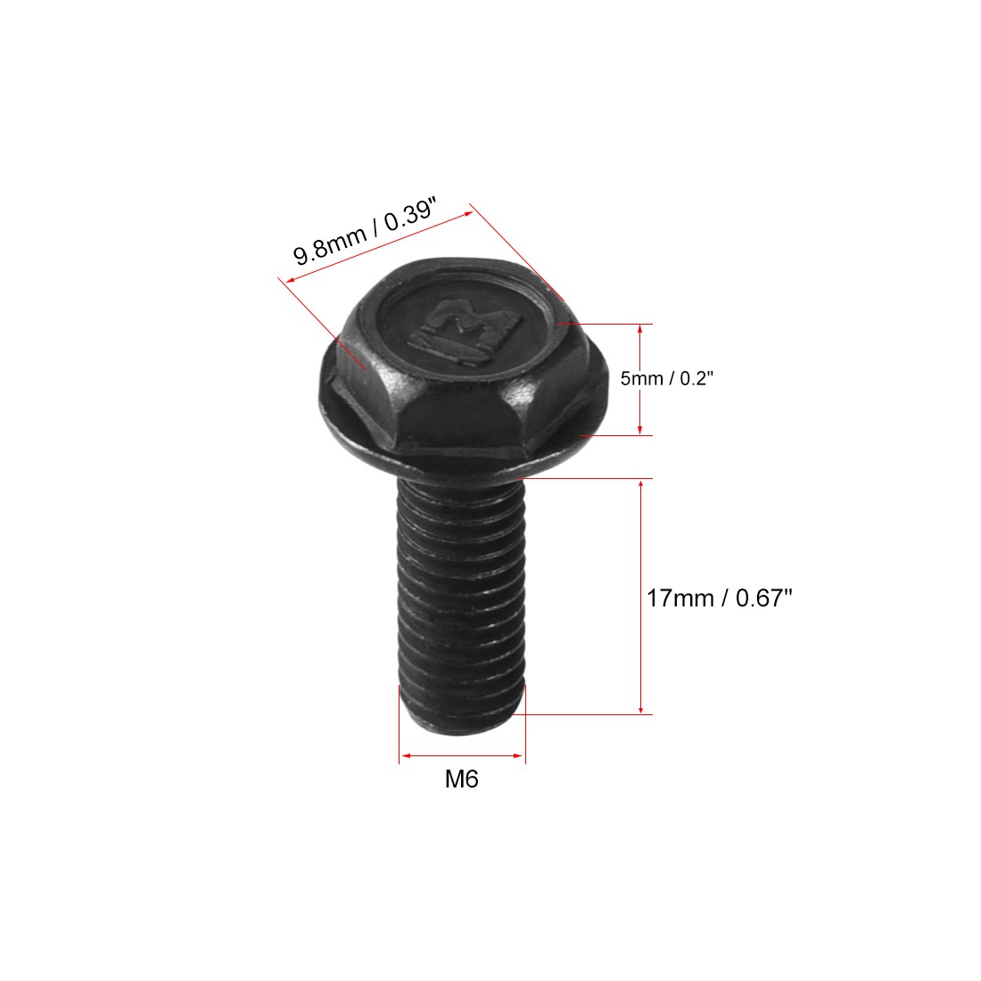 4pcs M6x17mm Hex Flange Bolts Left Hand Thread 8.8 Grade Carbon Steel