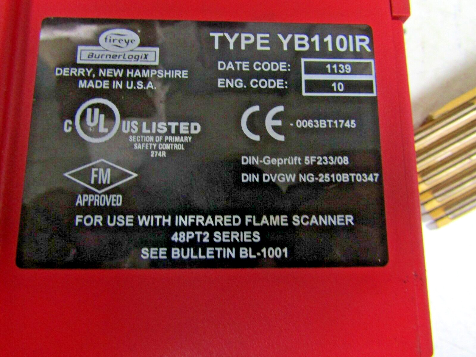 ✌ FIREYE PRIMARY SAFETY CONTROL BLL510, YPXXX PROGRAMMER, YB110IR FLAME SCANNER