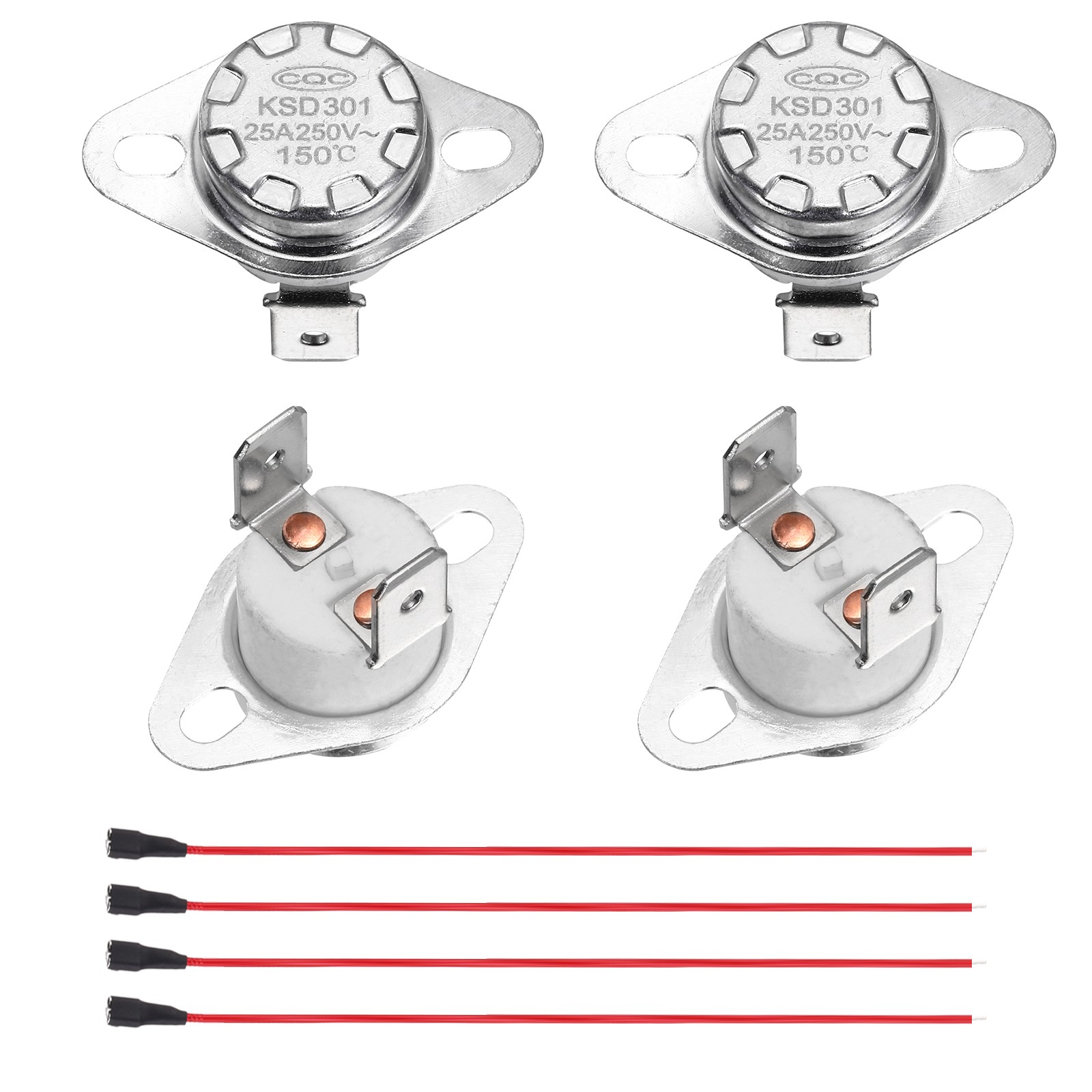 2 Pcs KSD301 Thermostat 150°C/302°F 25A N.C with Terminal Wire