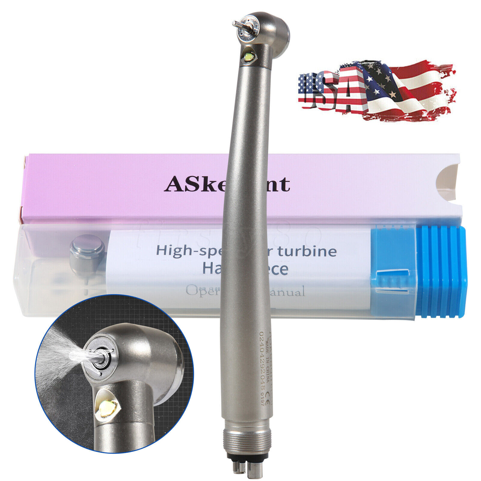 Askeadnt Dental LED E-generator Fiber High Speed Handpiece Air Turbine 4 Holes