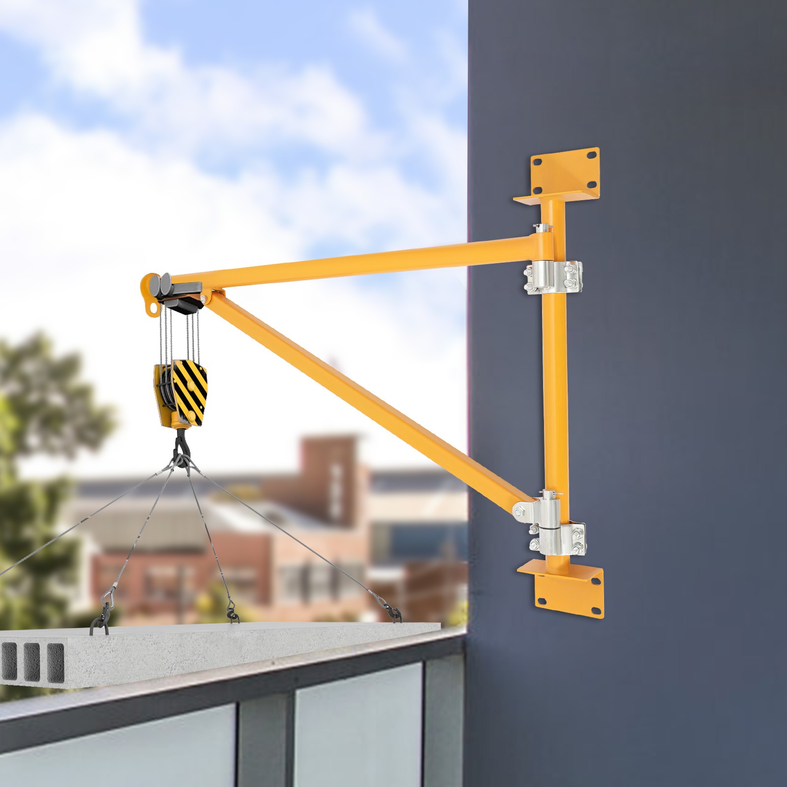 Wall Mount Jib Crane Bracket, 200kg Capacity Swing Arm Hoist, Orange Alloy Steel