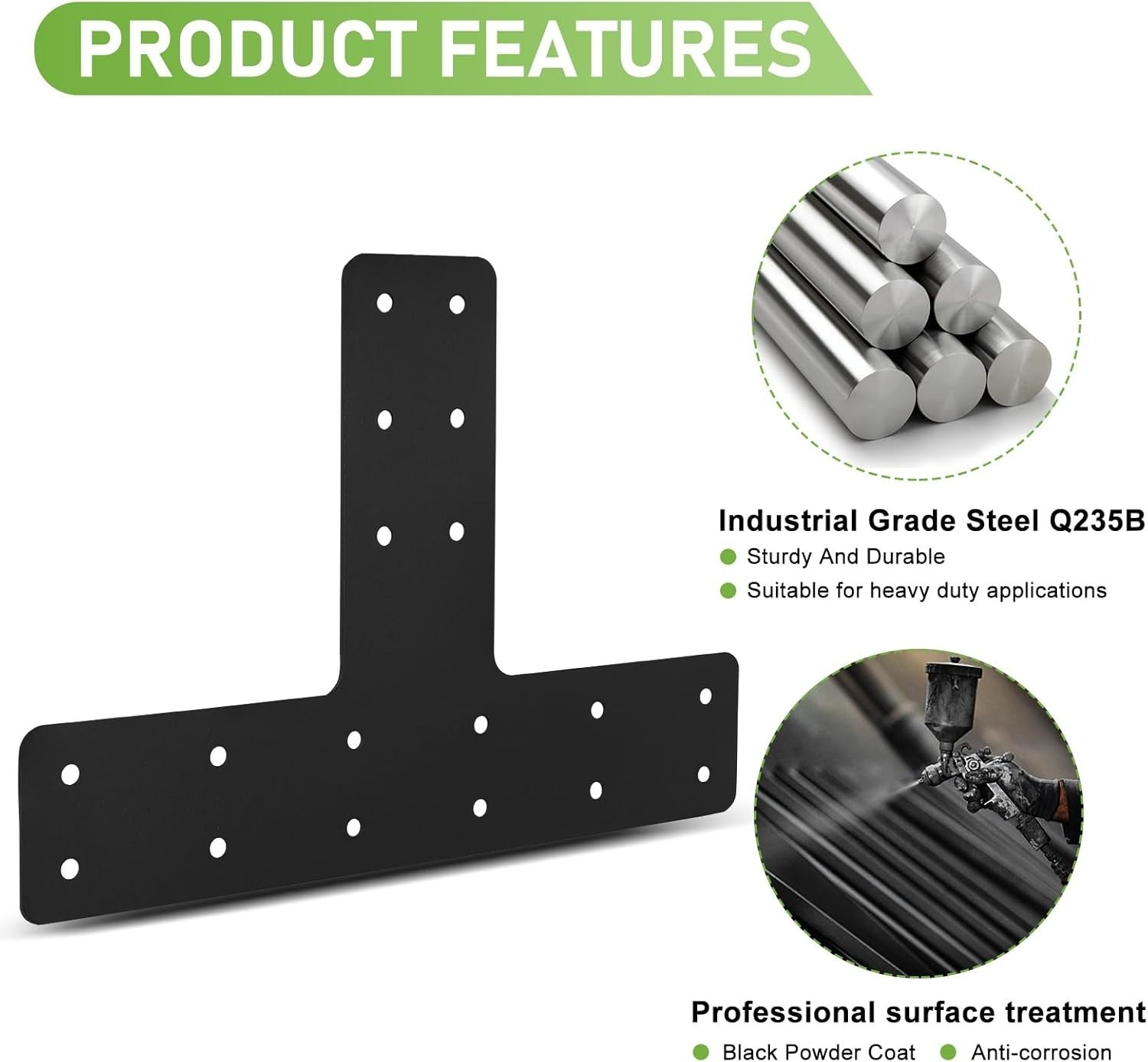 T Post Bracket 4Pcs, 14×10» T Flat Mending Plate for Wood 4×4,6×6 Lumber, Black