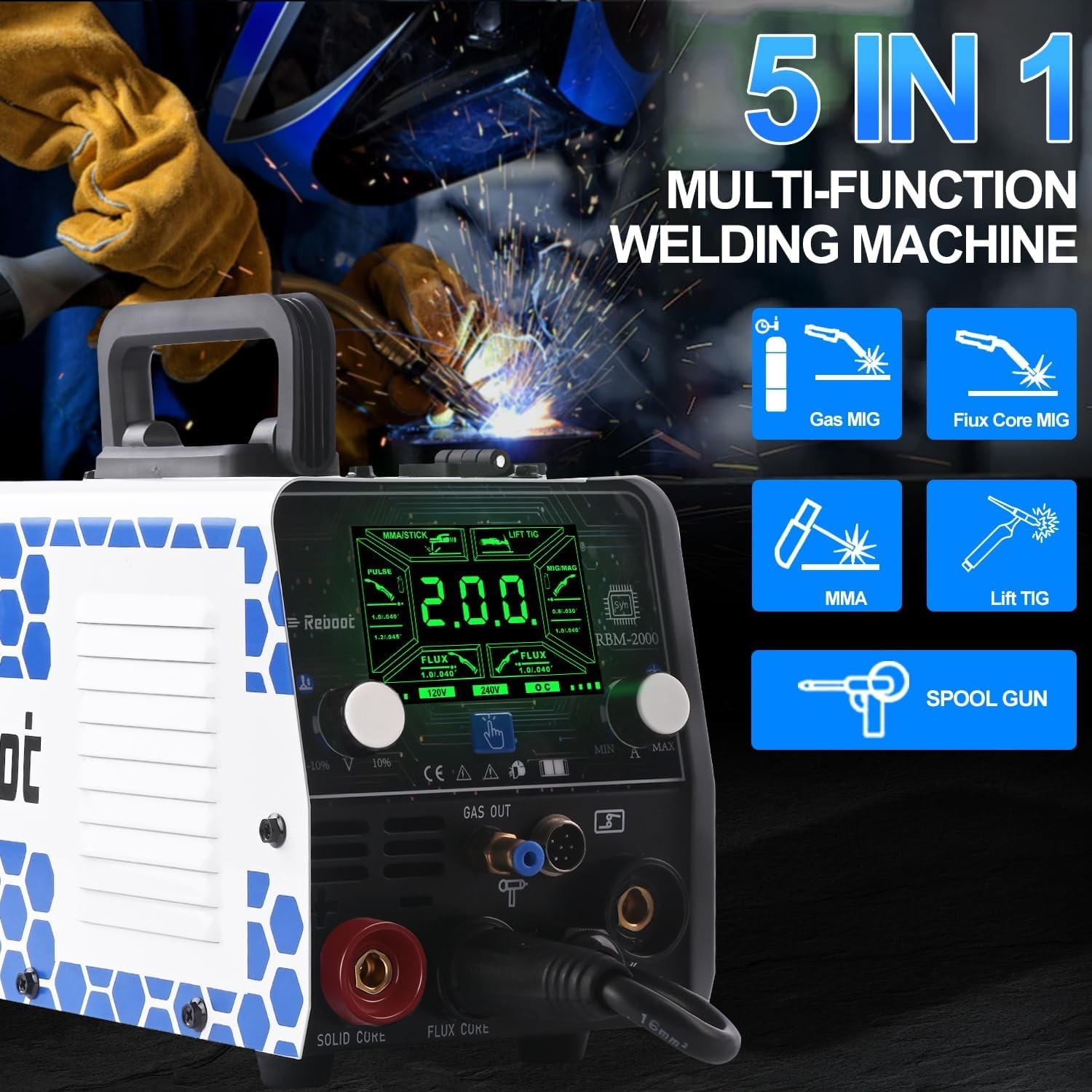 Reboot MIG Welder, 250Amp 6 in 1, 120V/240V Aluminum Multi Process Welding