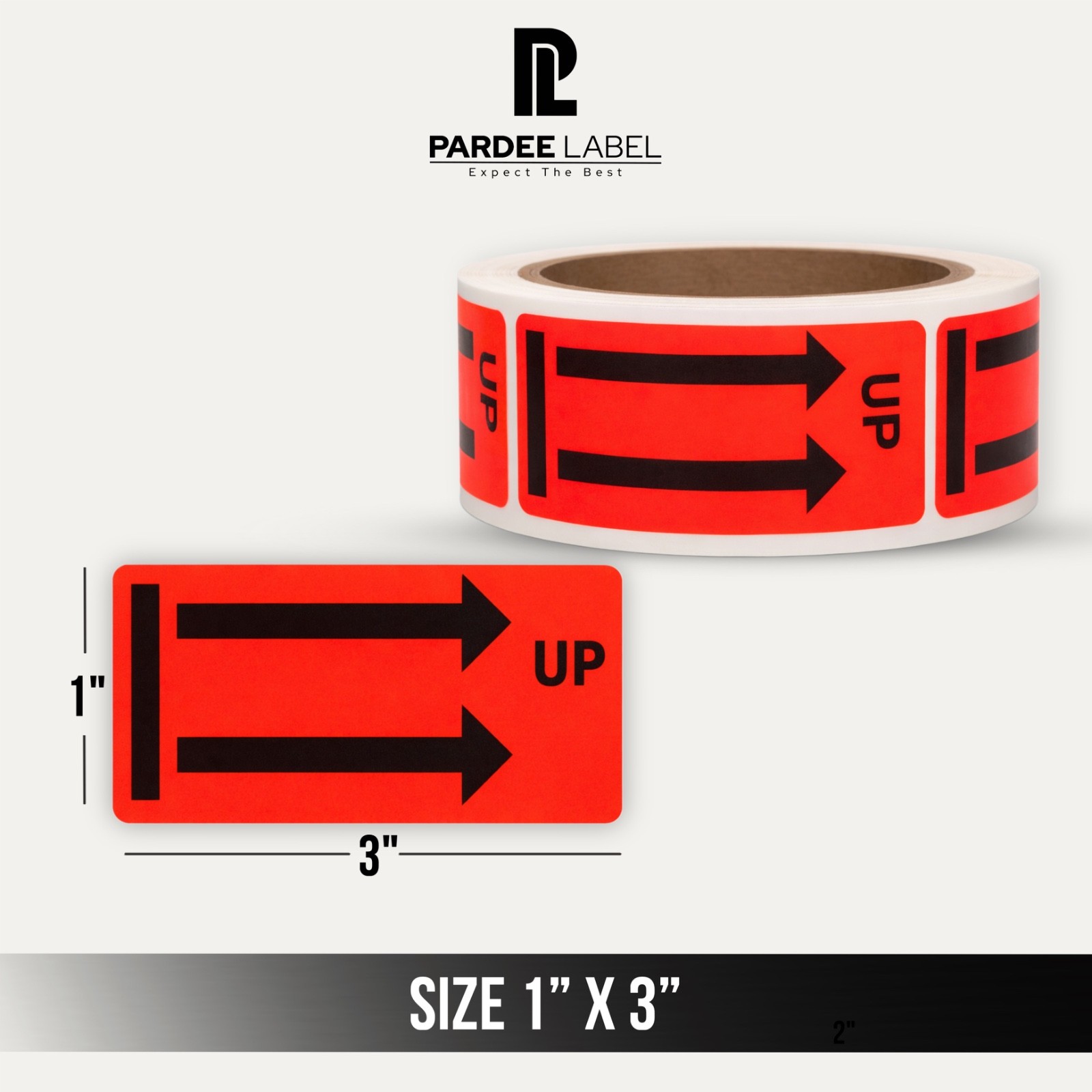 Arrow Up Stickers Neon Red 1” x 3” 250 Labels per Roll