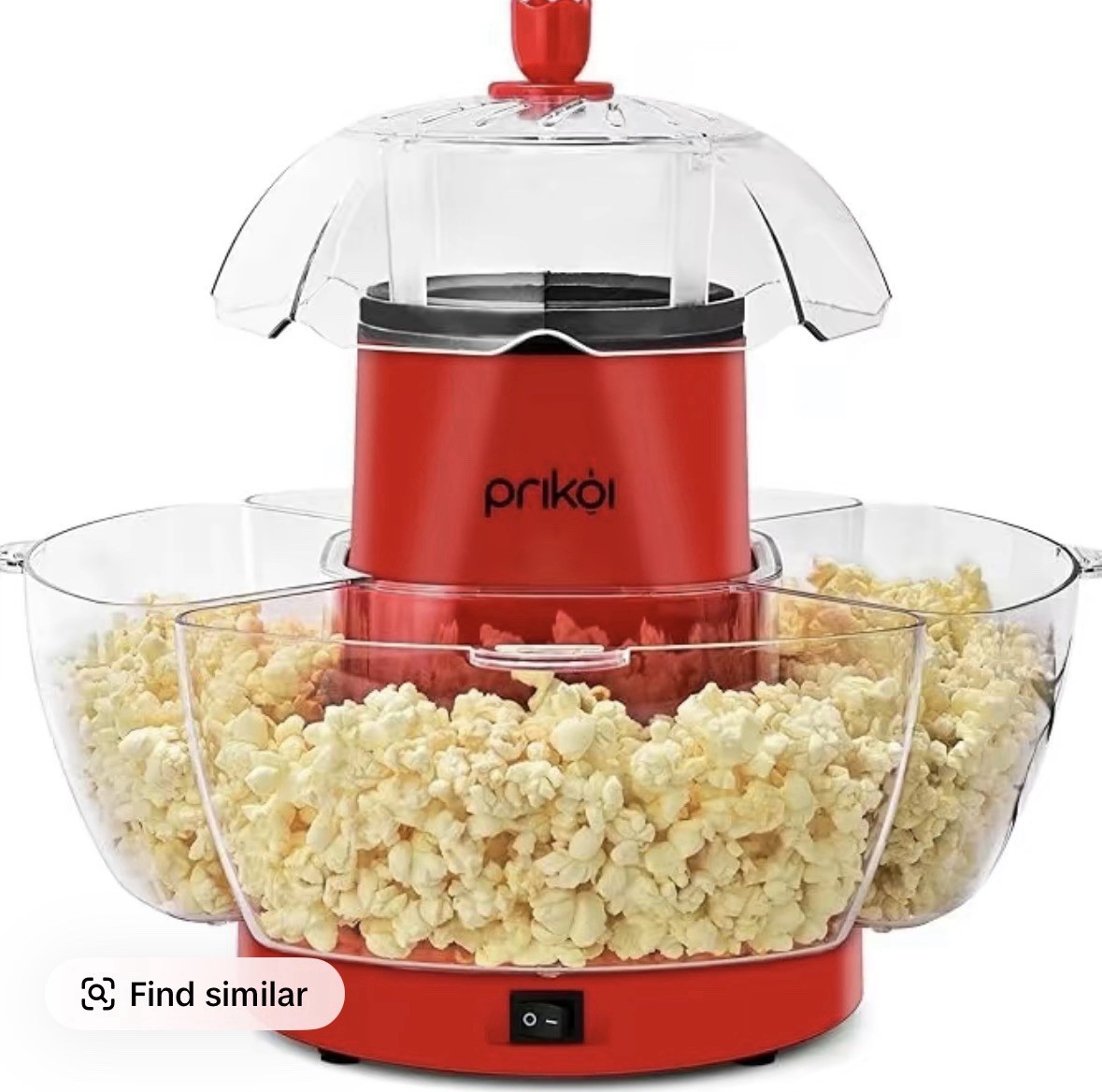 SUSTEAS Electric Hot Air Popcorn Popper – Oil-Free Maker with 4 Bowls & Cup, Red