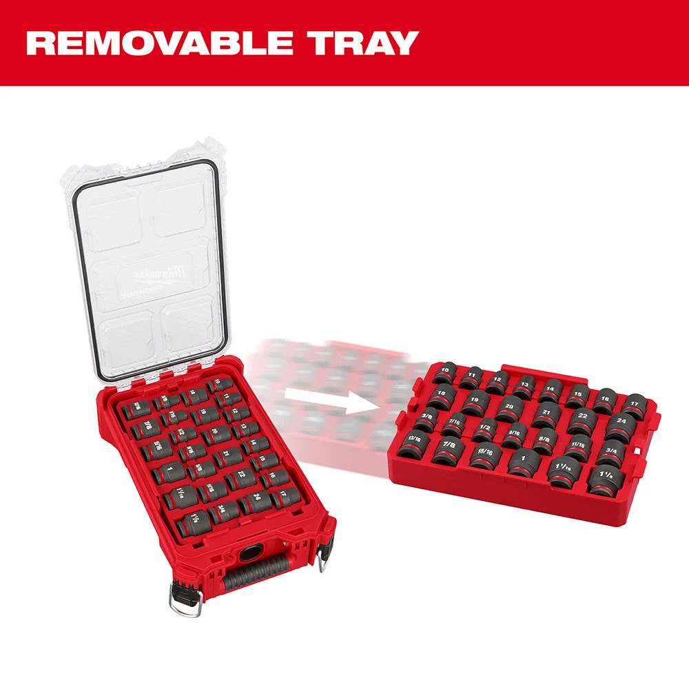 Milwaukee 49-66-6804 SHOCKWAVE 1/2” Impact Duty Socket MM PACKOUT Set – 27 PC