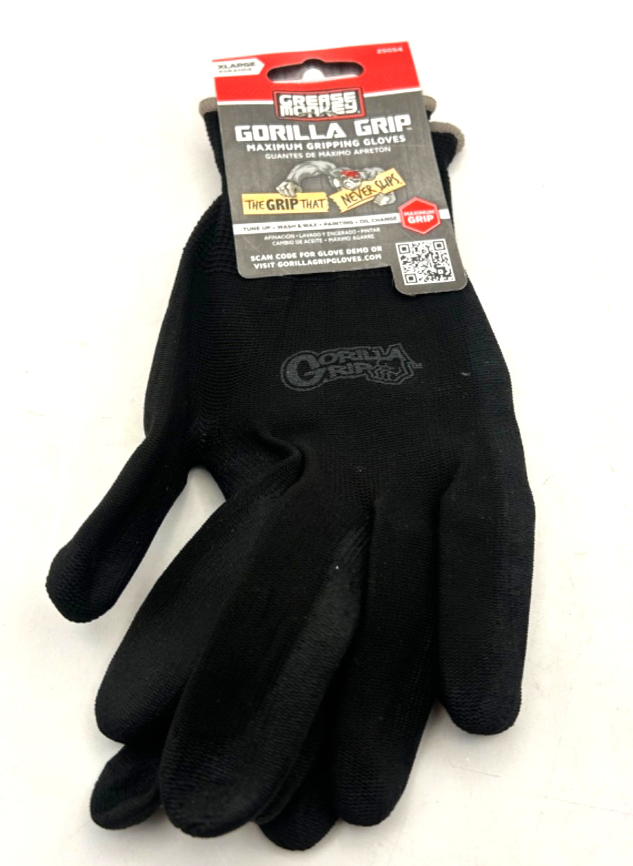Grease Monkey Gorilla Grip Work Gloves XL Black Gray Maximum Grip New 25054