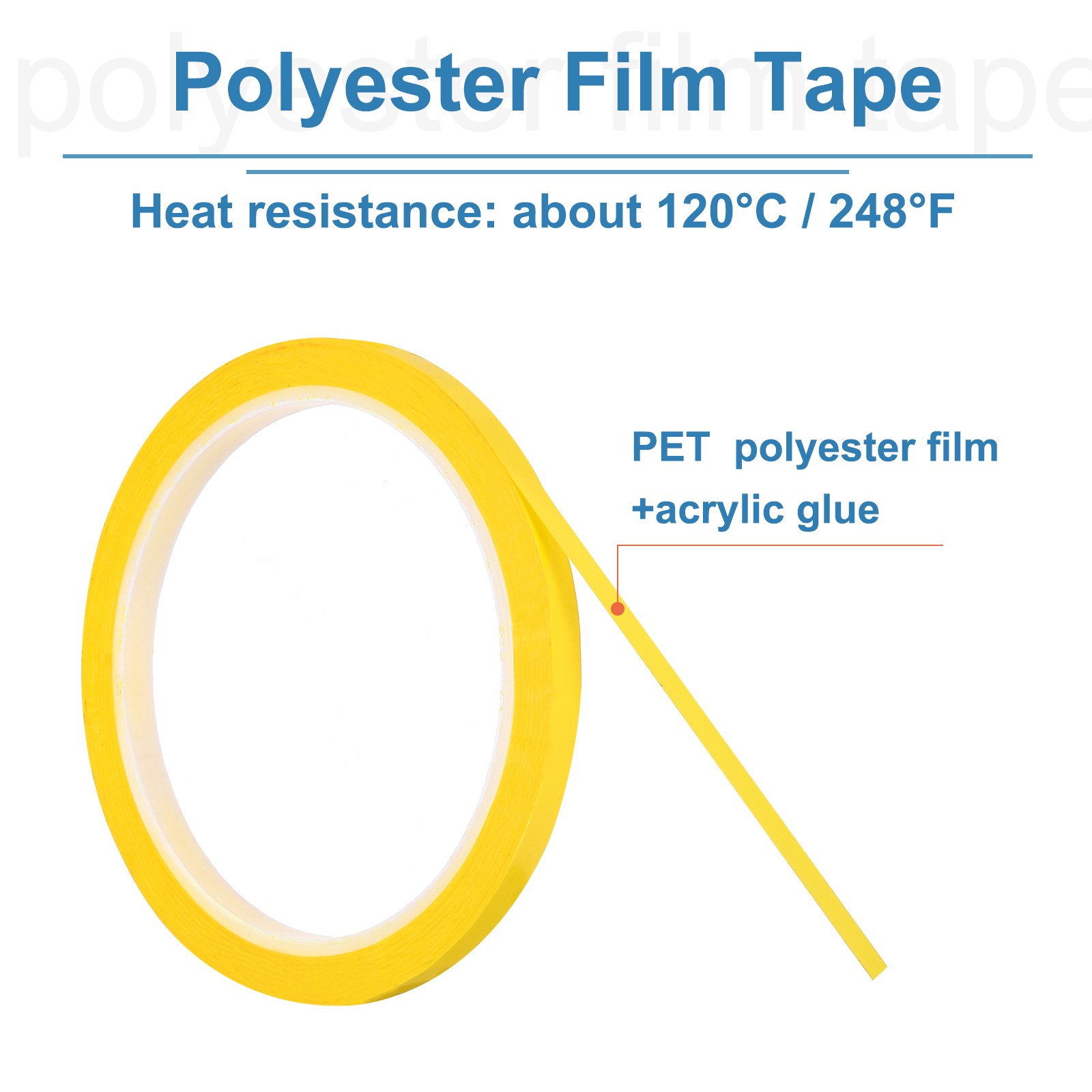 2 Rolls Dark Yellow 0.4″ x 55 Yard PET Film Electrical Tape High Temperature 50m