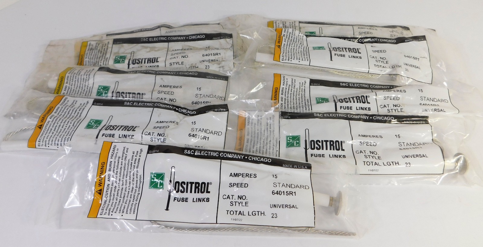 9 ea S&C Positrol Fuse Links 64015R1 15 Amps Standard Speed 23″ Universal