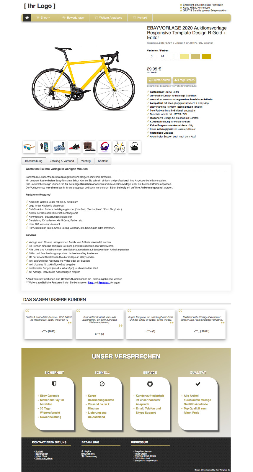 EBAY TEMPLATE auction template responsive template design R gold + editor