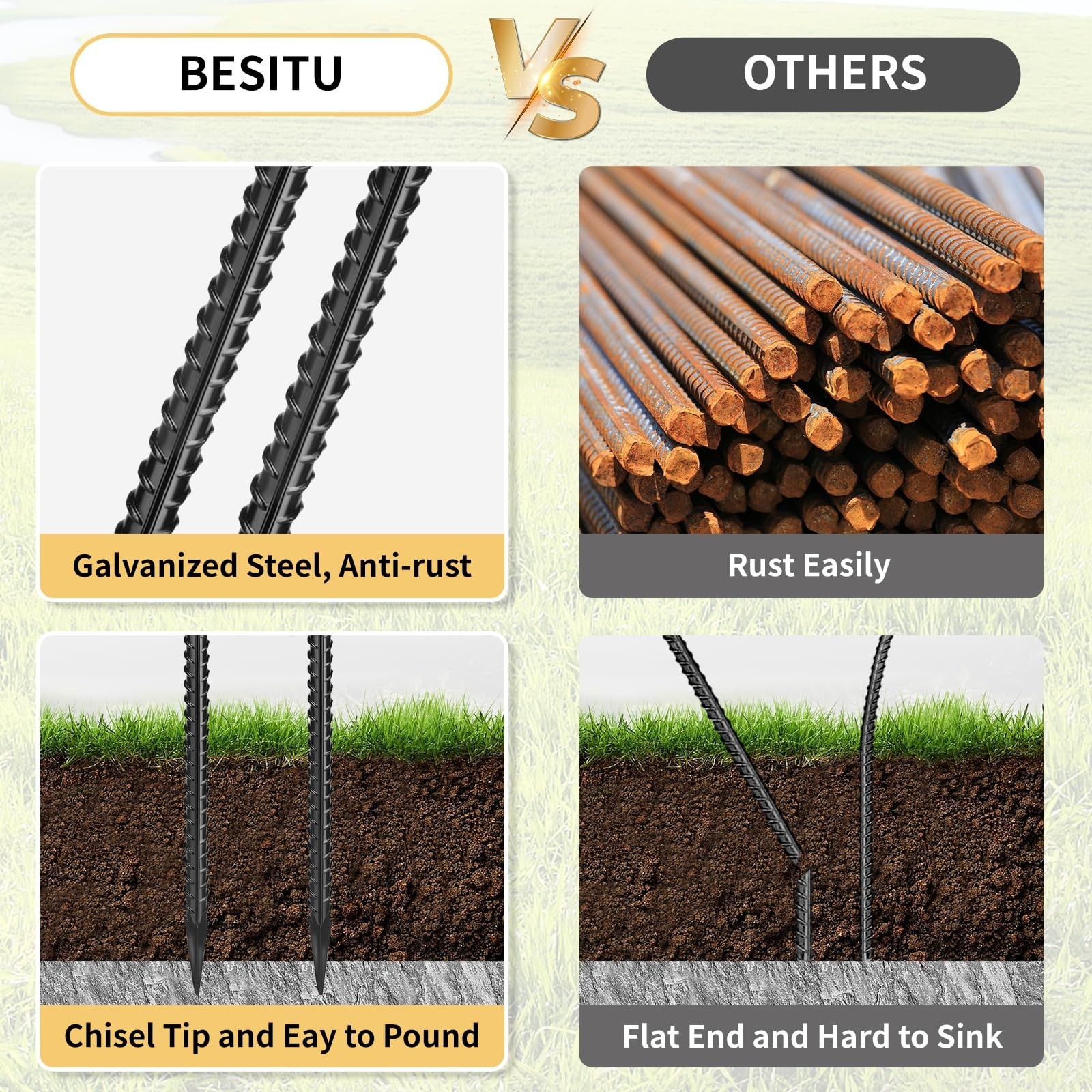 Rebar Stakes 36 inches 16-Pack Concrete Form Stakes Straight 3/8″ Diameter Re…