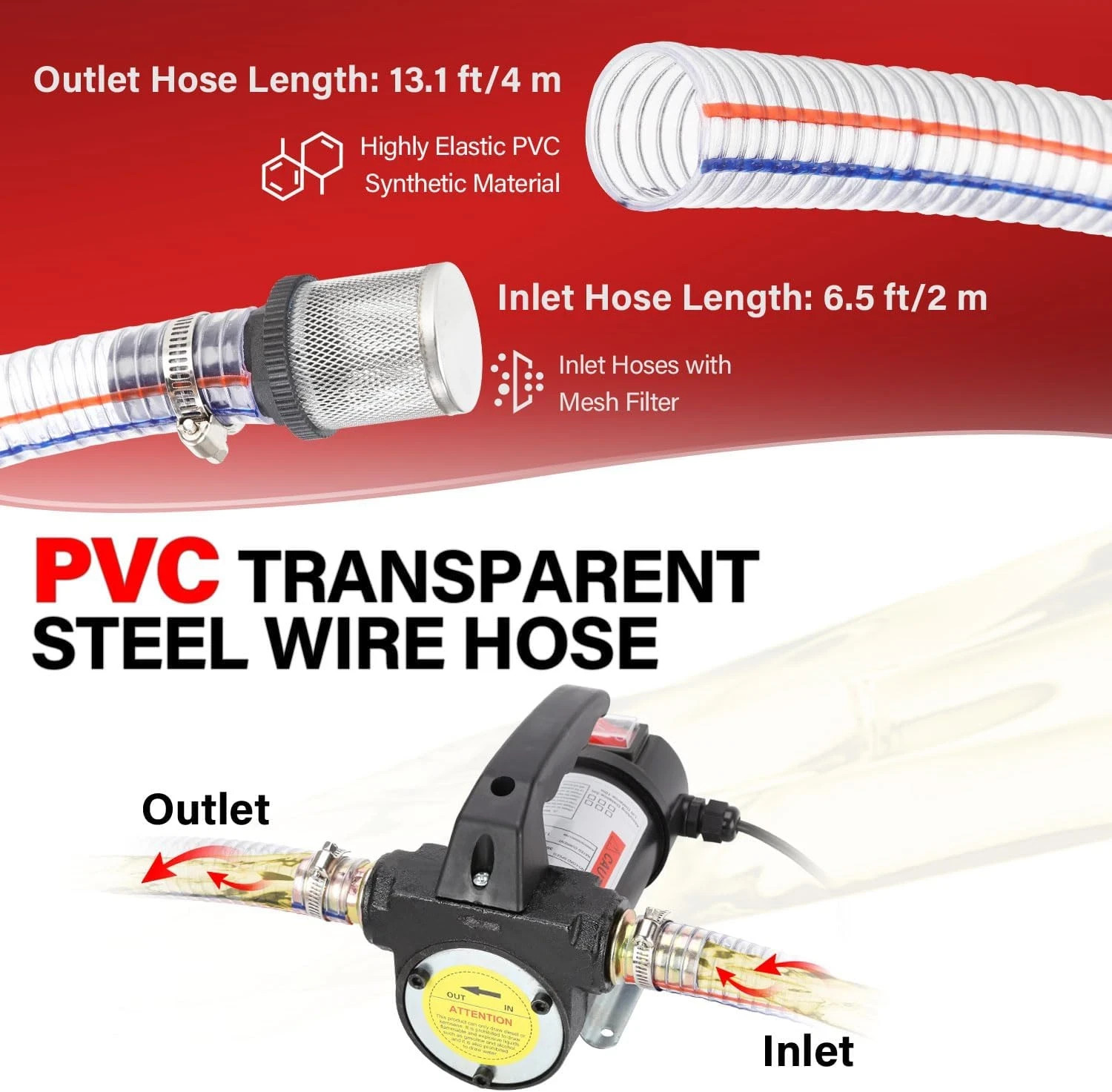 Diesel Fuel Transfer Pump Kit, 12V Electric Self-Priming Transfer Pump Kit with