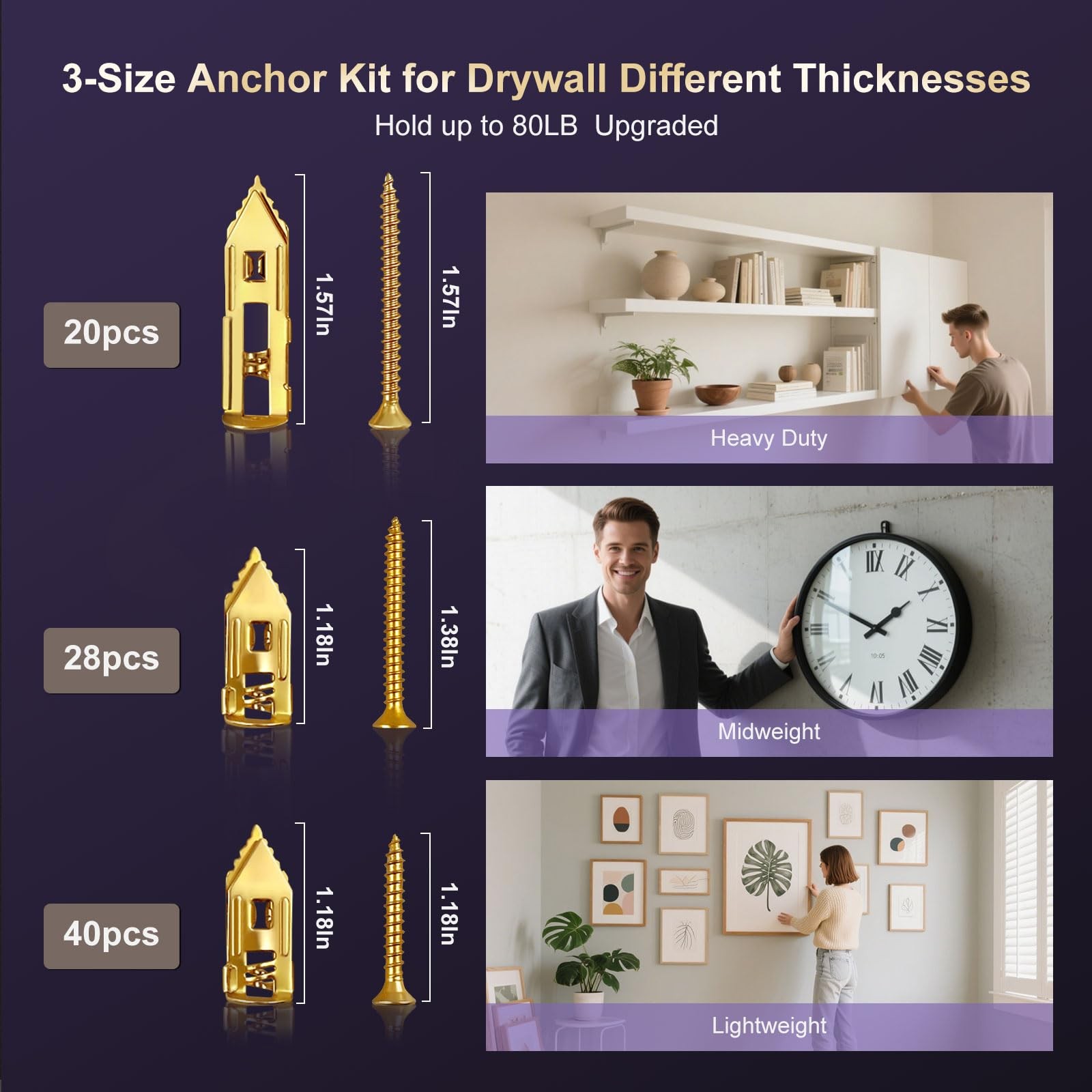 Self Drilling Drywall Anchors with Screws Kit, 88pcs, 2 Sizes Sheetrock Anchor