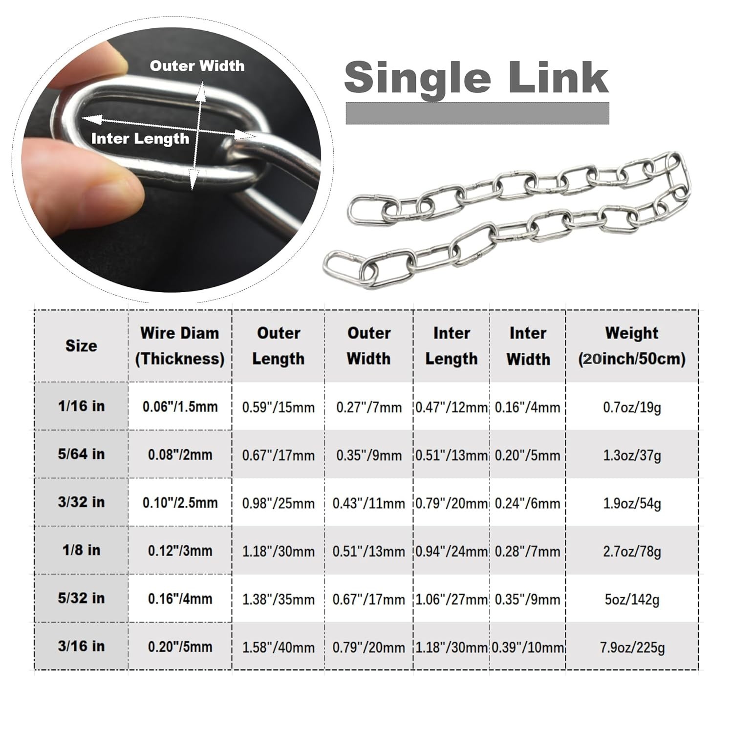 1/8 inch3mm Wire Diameter Stainless Steel Safety Small Chains 20 inch Long Li…