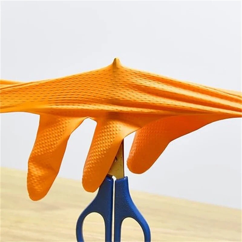 Heavy Duty Nitrile Gloves 8Mil – Textured Orange Mechanic Work Gloves