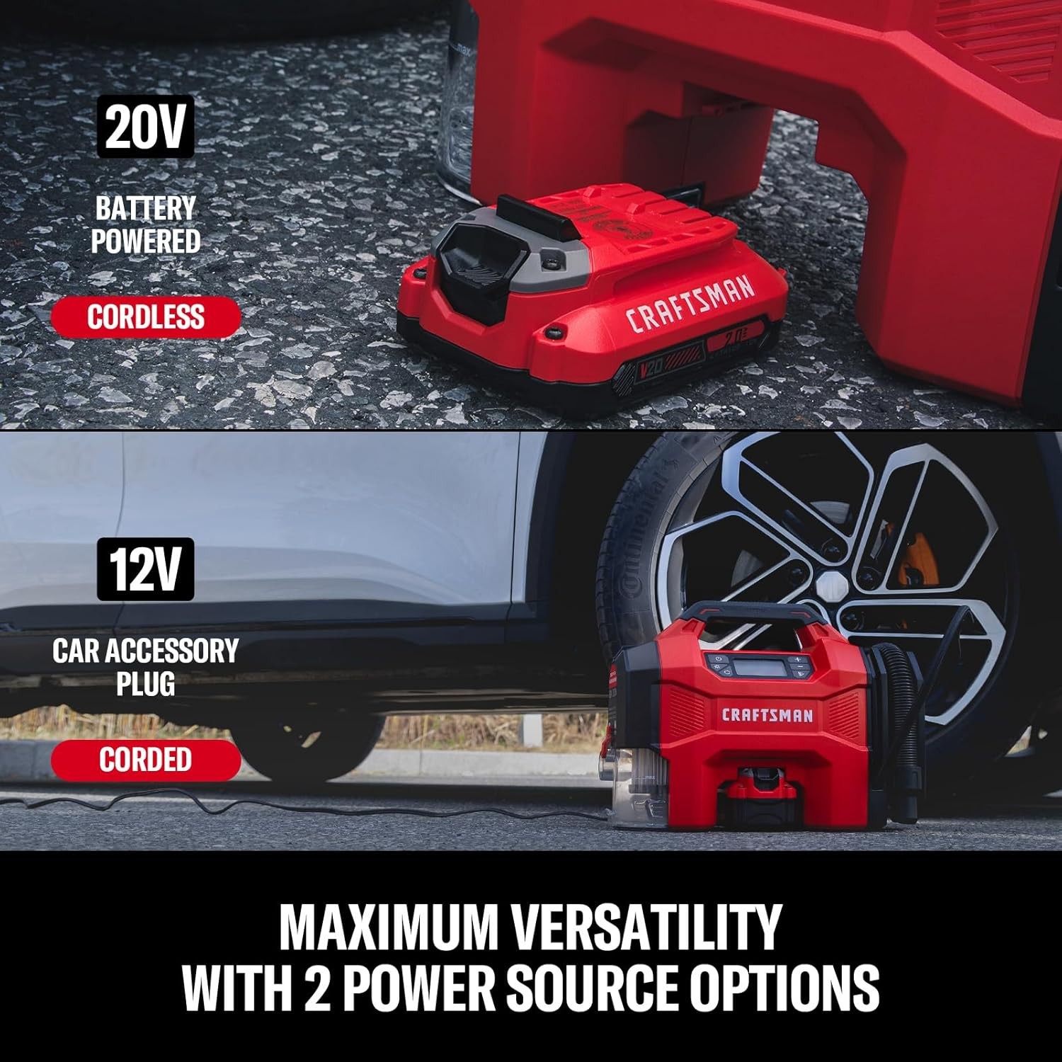 CRAFTSMAN 3-in-1 Tire Inflator, 160PSI Portable Air Compressor/Car Vacuum/Dust B